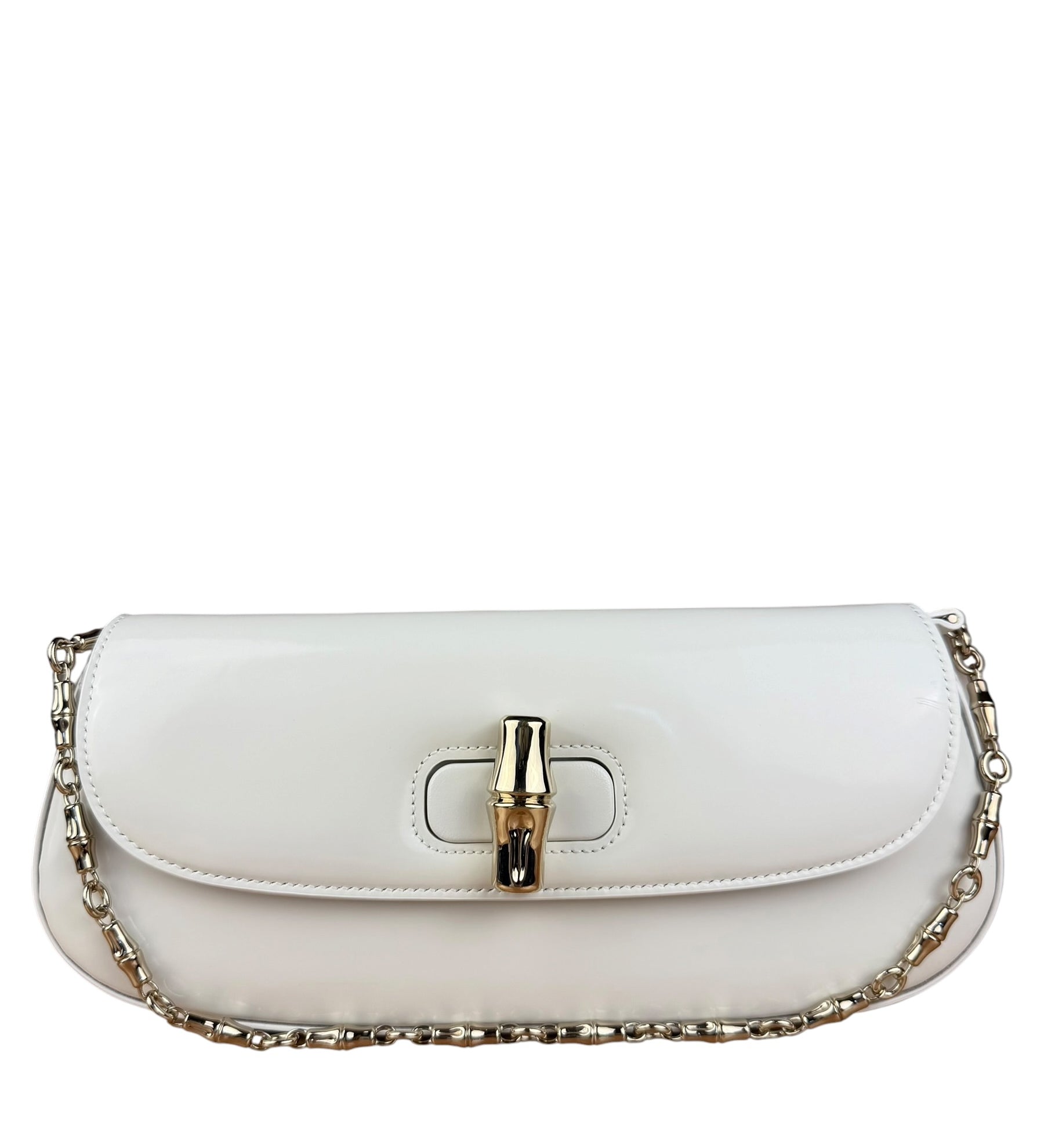 Gucci White Leather Bamboo Night Small Clutch/Pochette