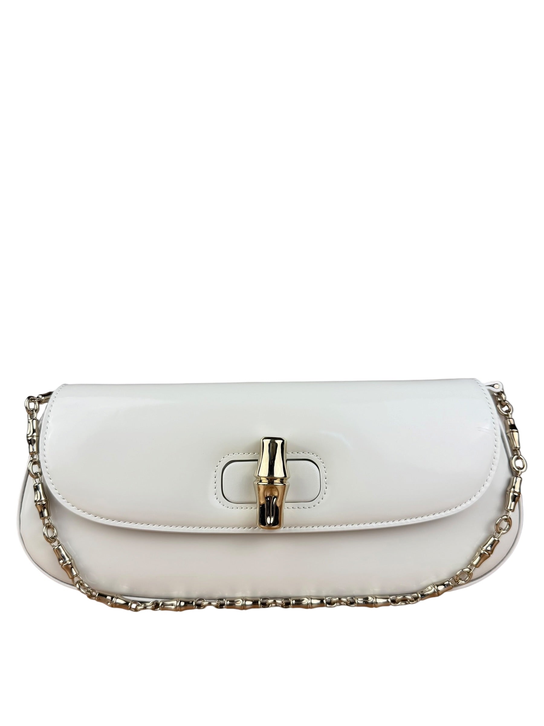 Gucci White Leather Bamboo Night Small Clutch/Pochette