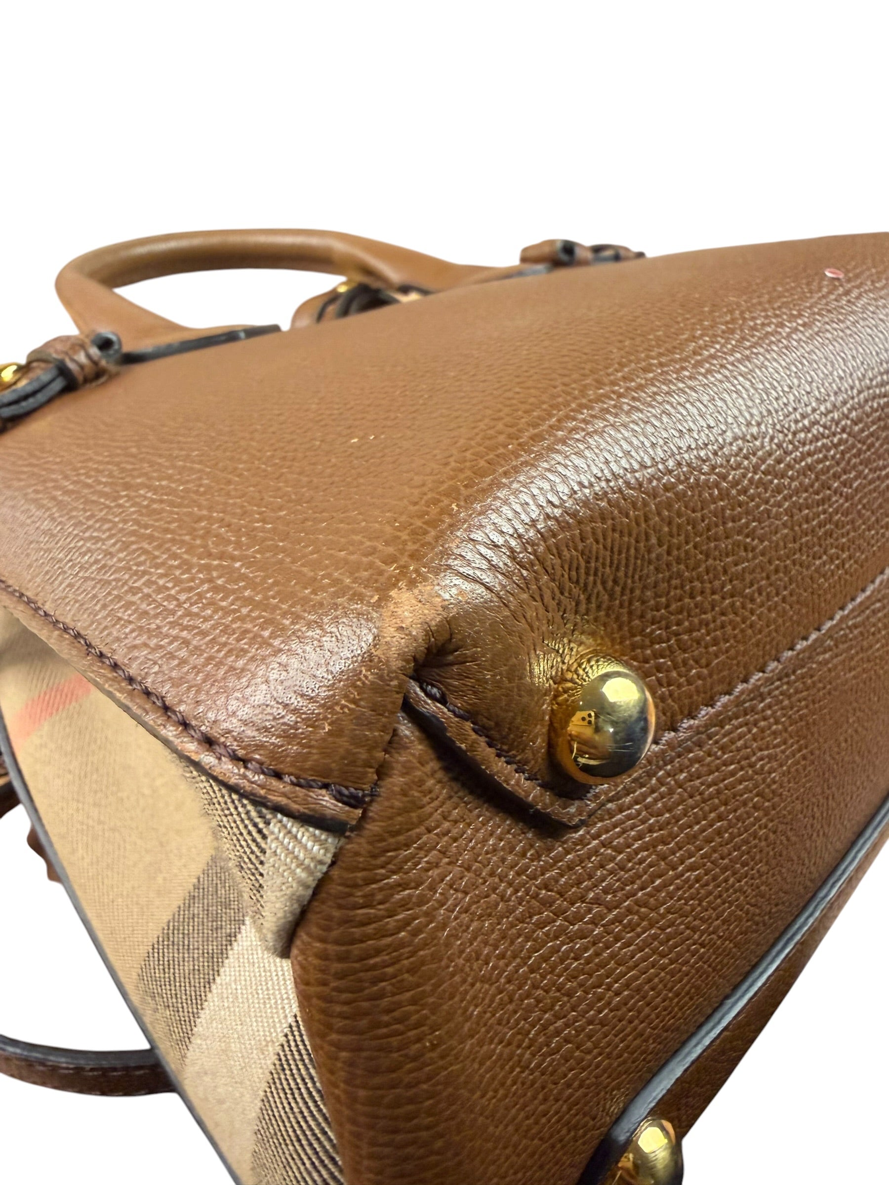 Burberry Brown Leather & House Check Small Banner