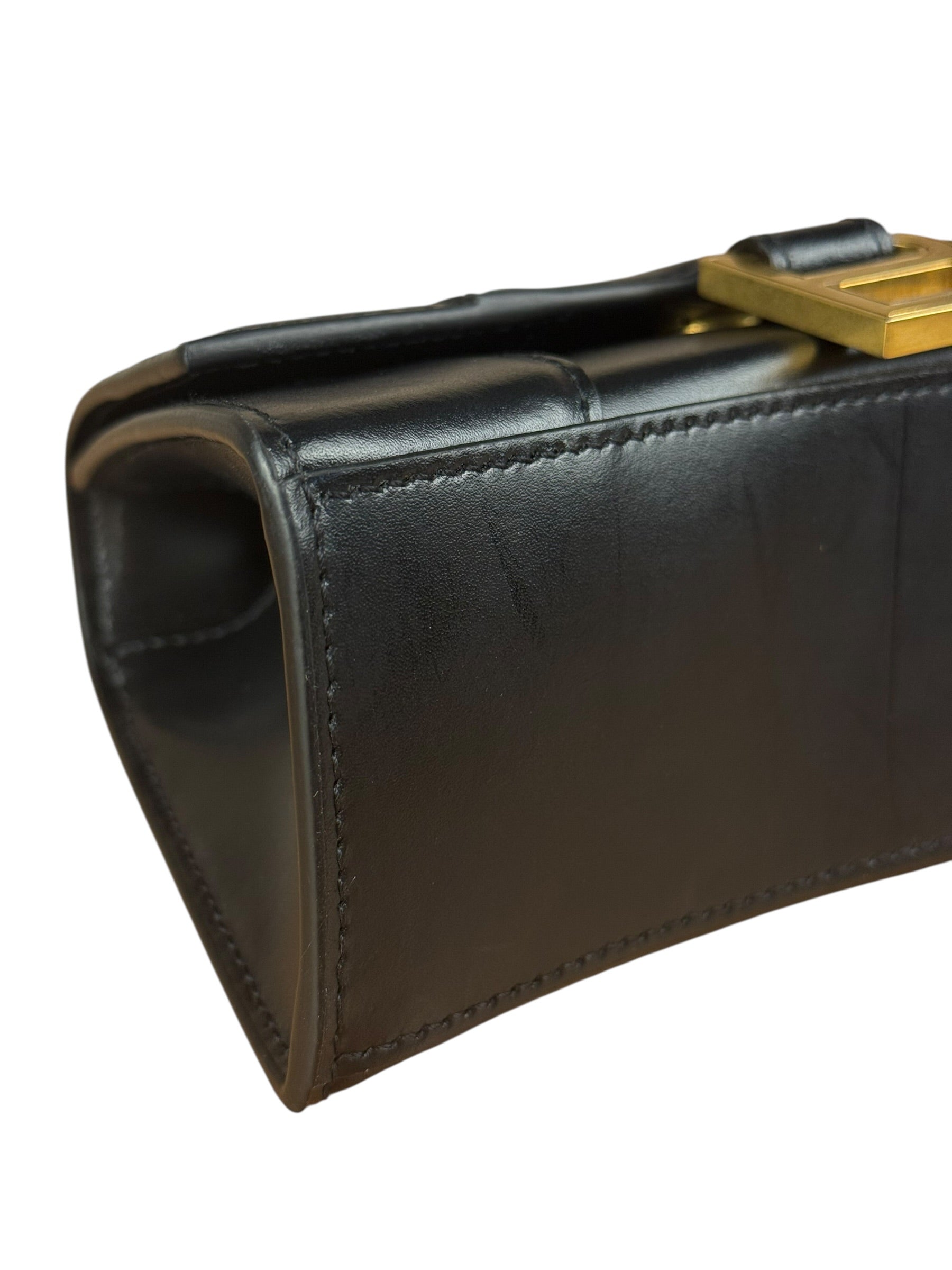 Balenciaga Black Leather Hourglass XS 2Way Handbag