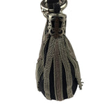 Chole Black Nylon Chain-Link Crescent Mini Hobo Bag