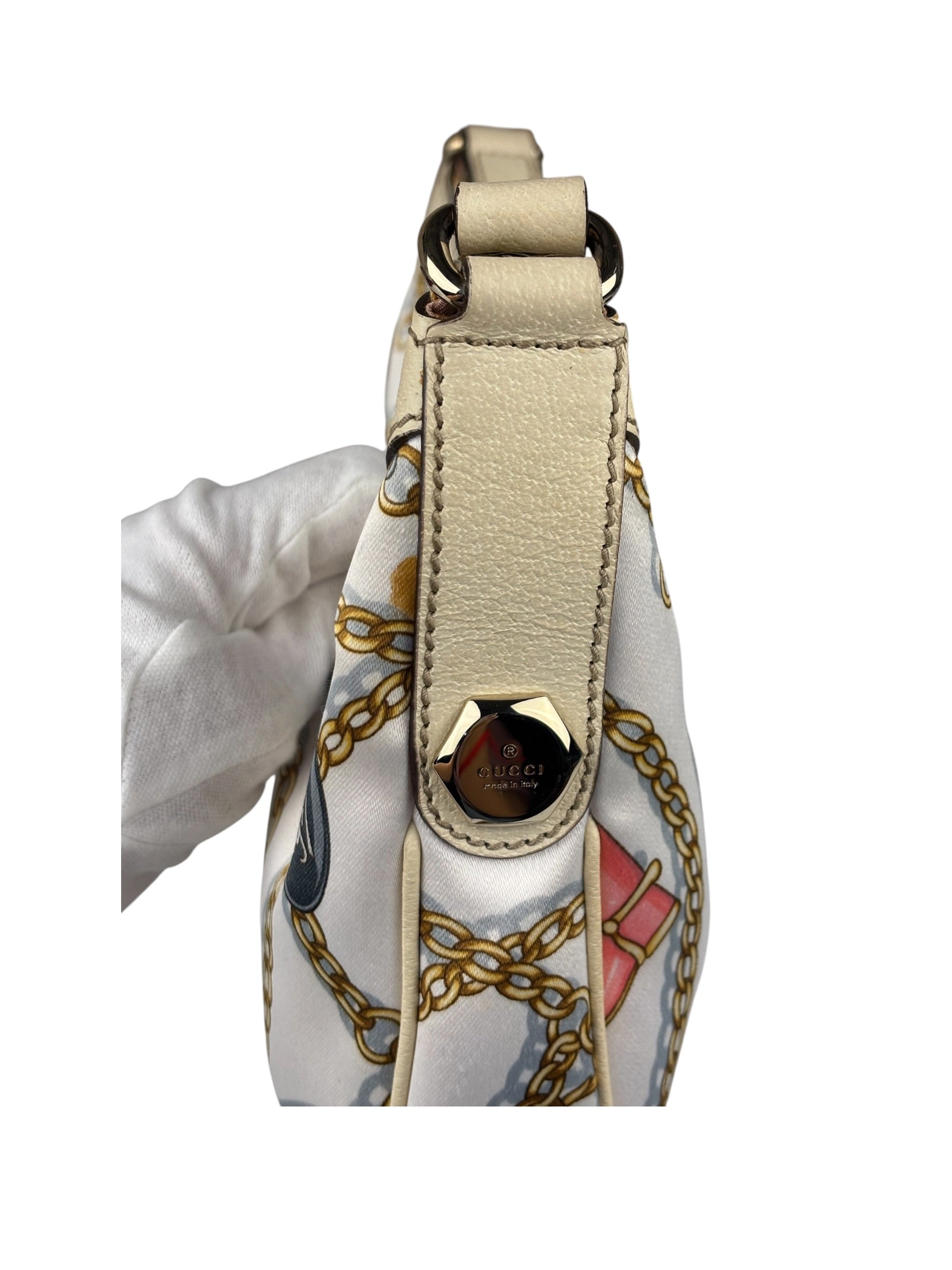 Gucci Vintage Printed Satin Silk Charmy Hobo Bag