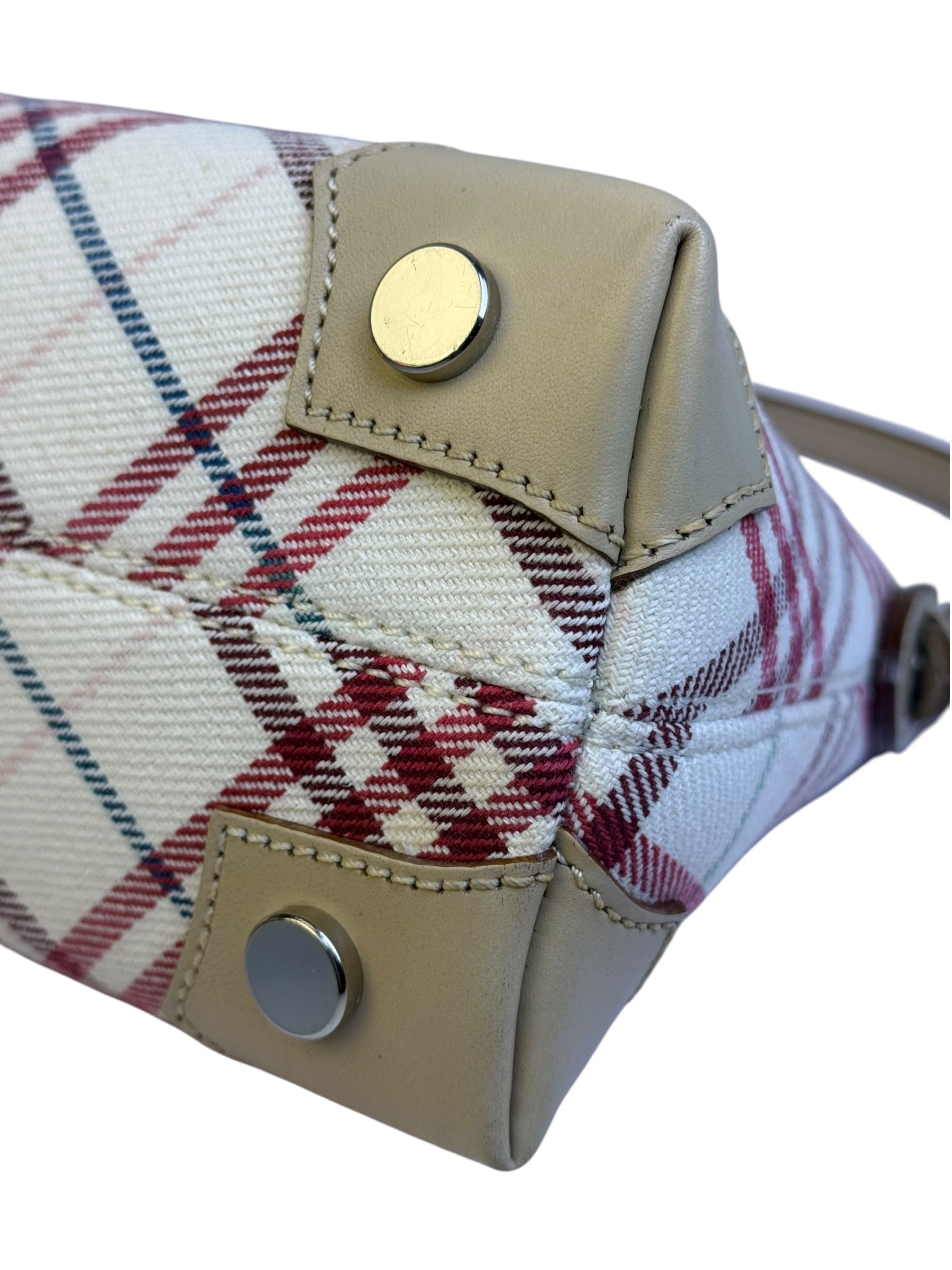 Burberry White/Beige Leather Trim Nova Check Pochette