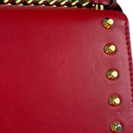 Gucci Red Leather Pearl Studded Padlock Shoulder Bag