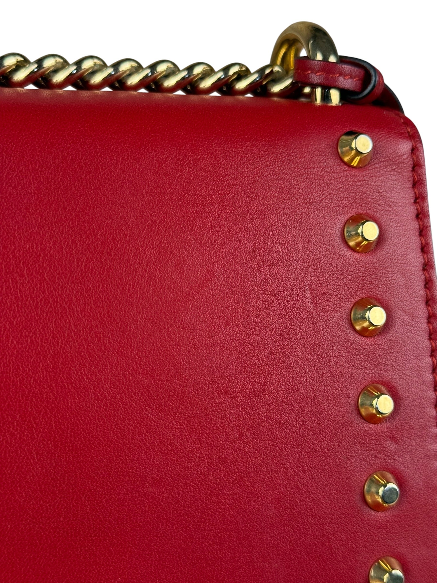 Gucci Red Leather Pearl Studded Padlock Shoulder Bag