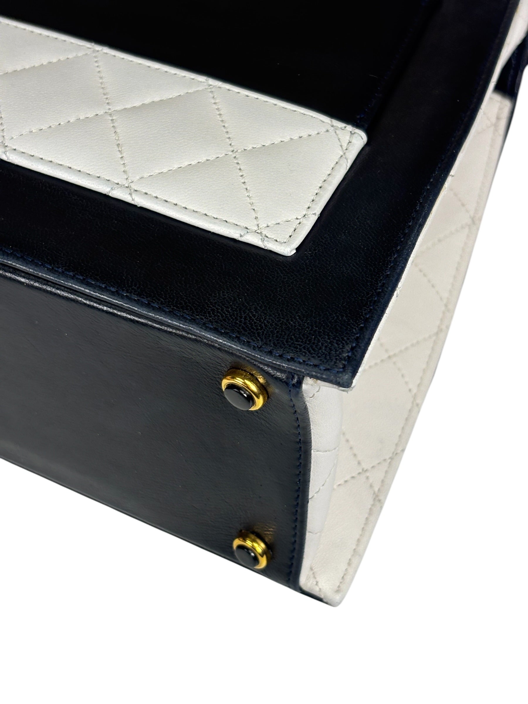 Chanel Vintage White/Black Quilted Lambskin Trapezoid Flap Bag 1990's