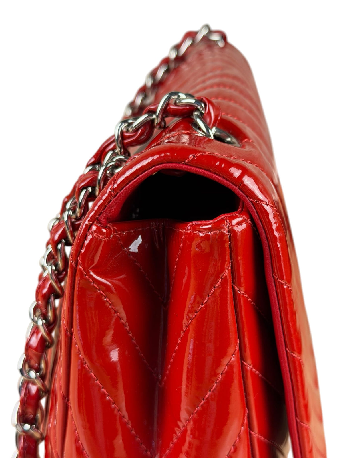 Chanel Red Patent Chevron Jumbo Flap 2010
