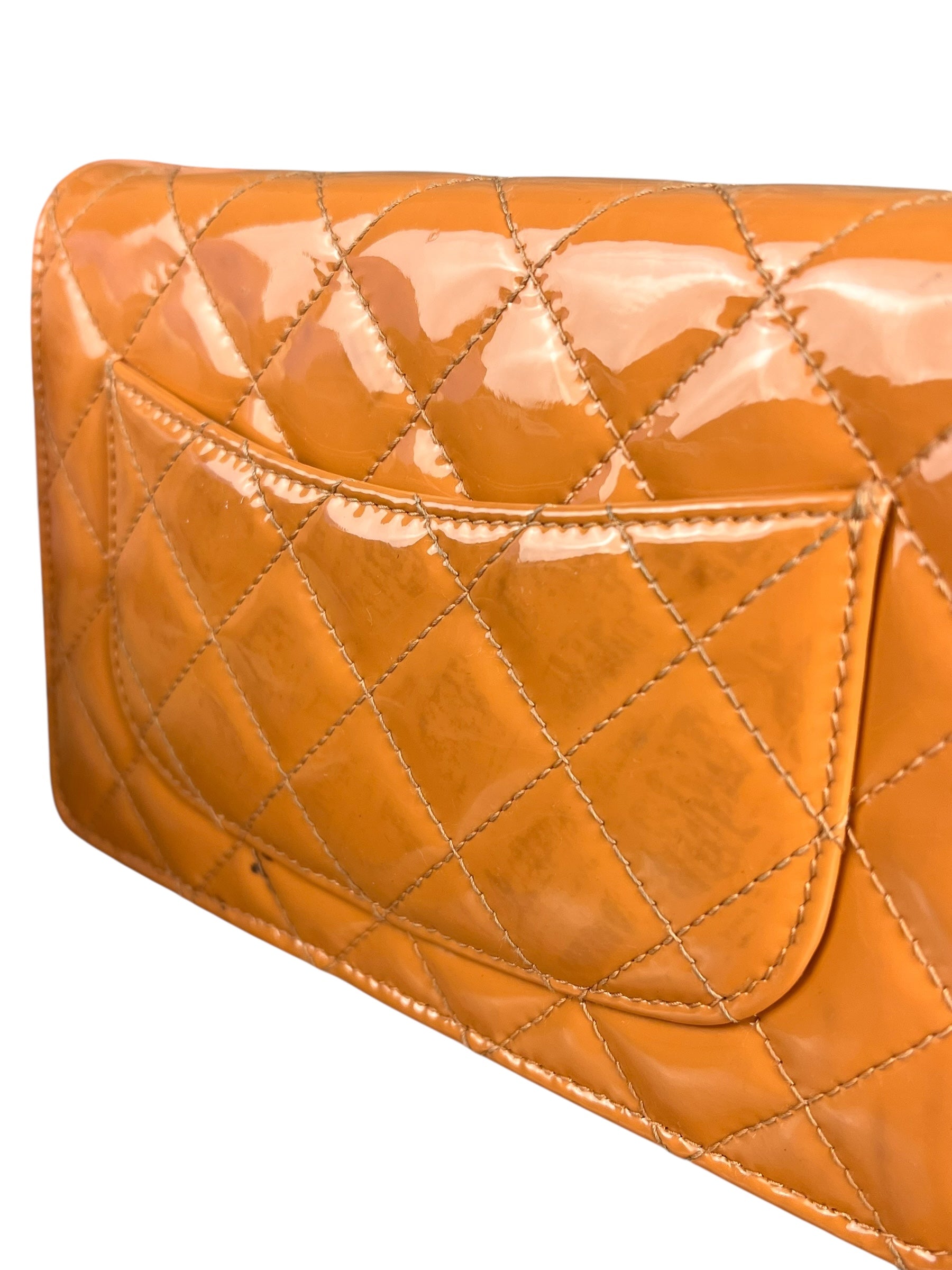 Chanel Orange Patent Leather Flap Wallet on Chain Bag