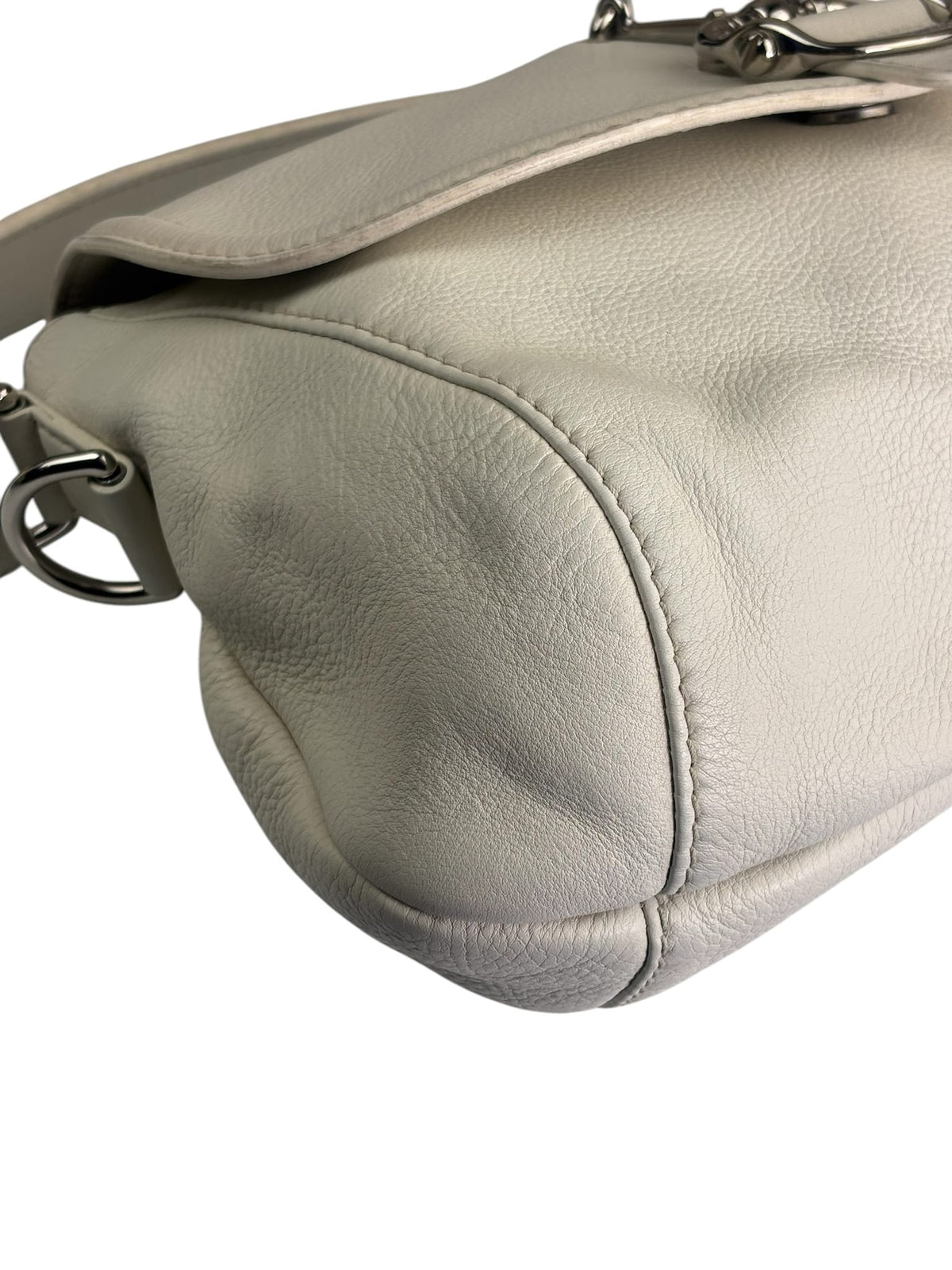 Gucci White Leather Techno Horsebit Shoulder Bag
