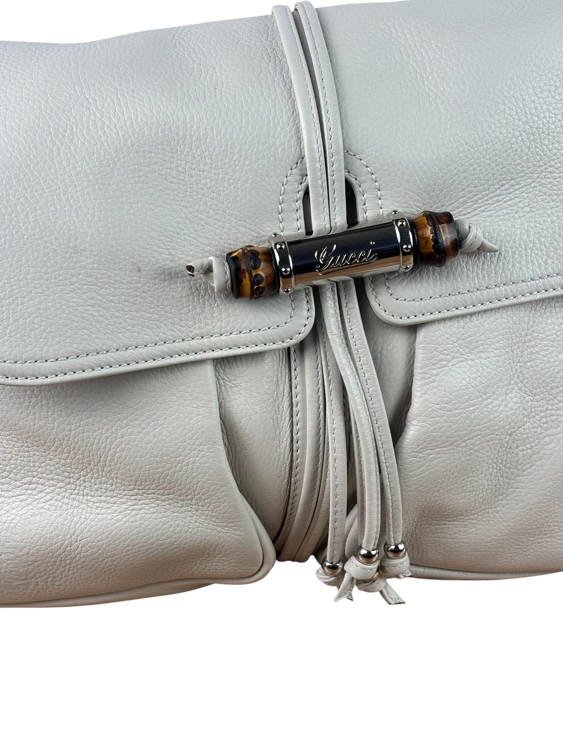Gucci White Leather Bamboo Jungle Shoulder Bag