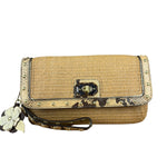 Coach Python-Trimmed Straw Natalie Wristlet