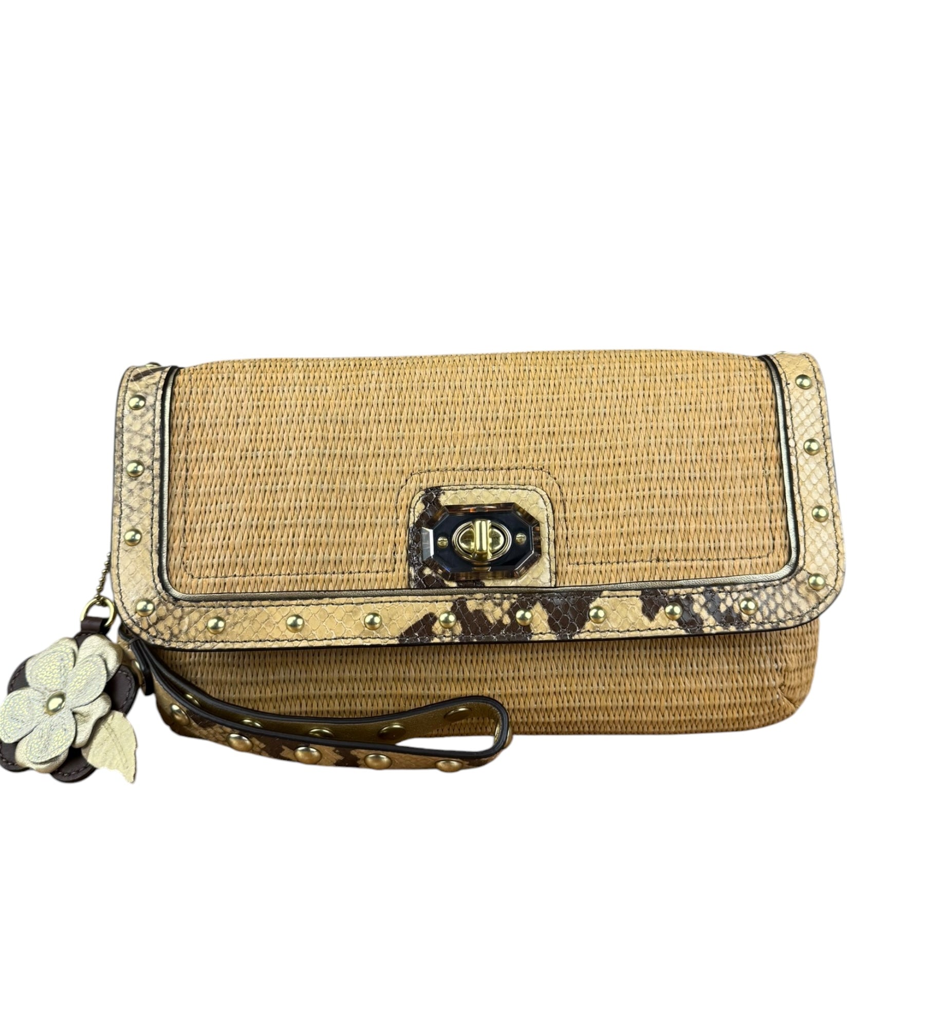 Coach Python-Trimmed Straw Natalie Wristlet