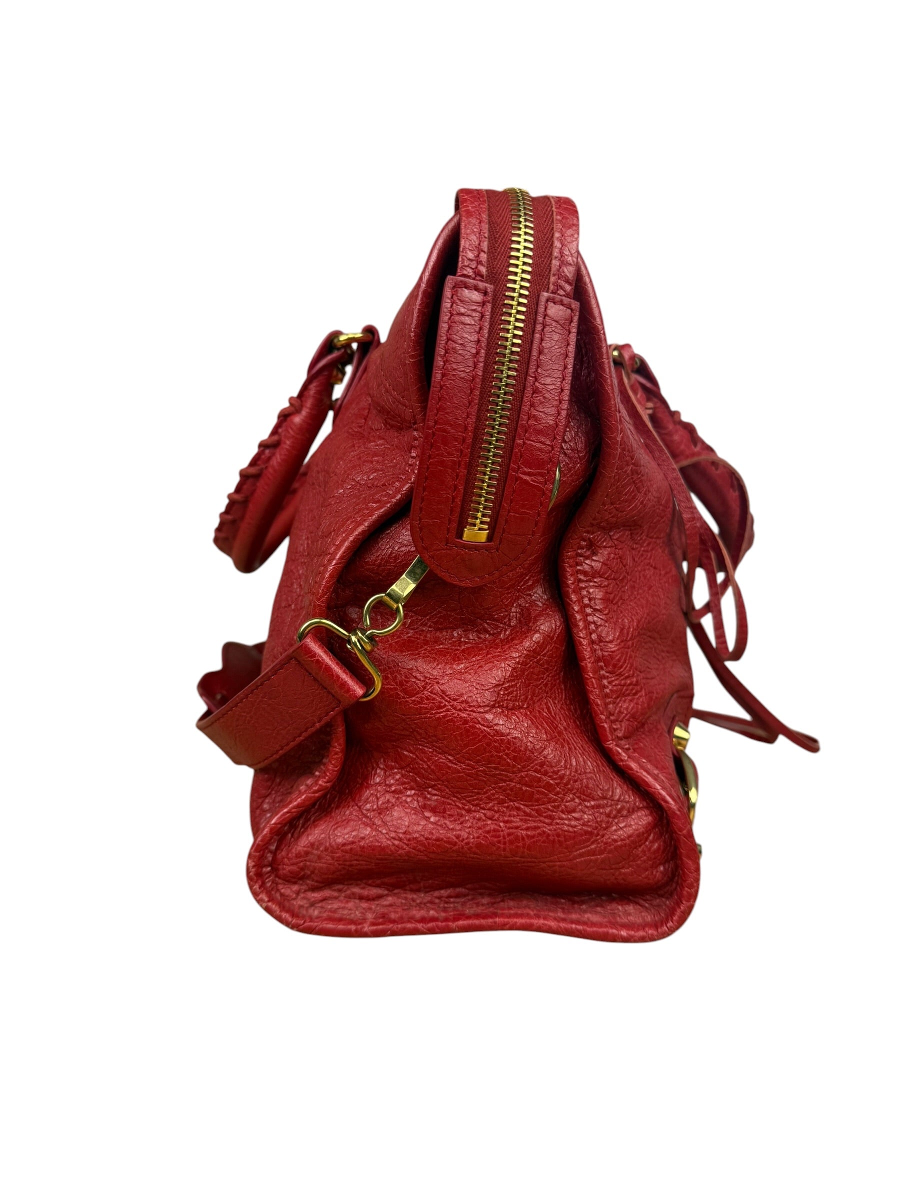 Balenciaga Red Leather Moto City Shoulder Bag Medium