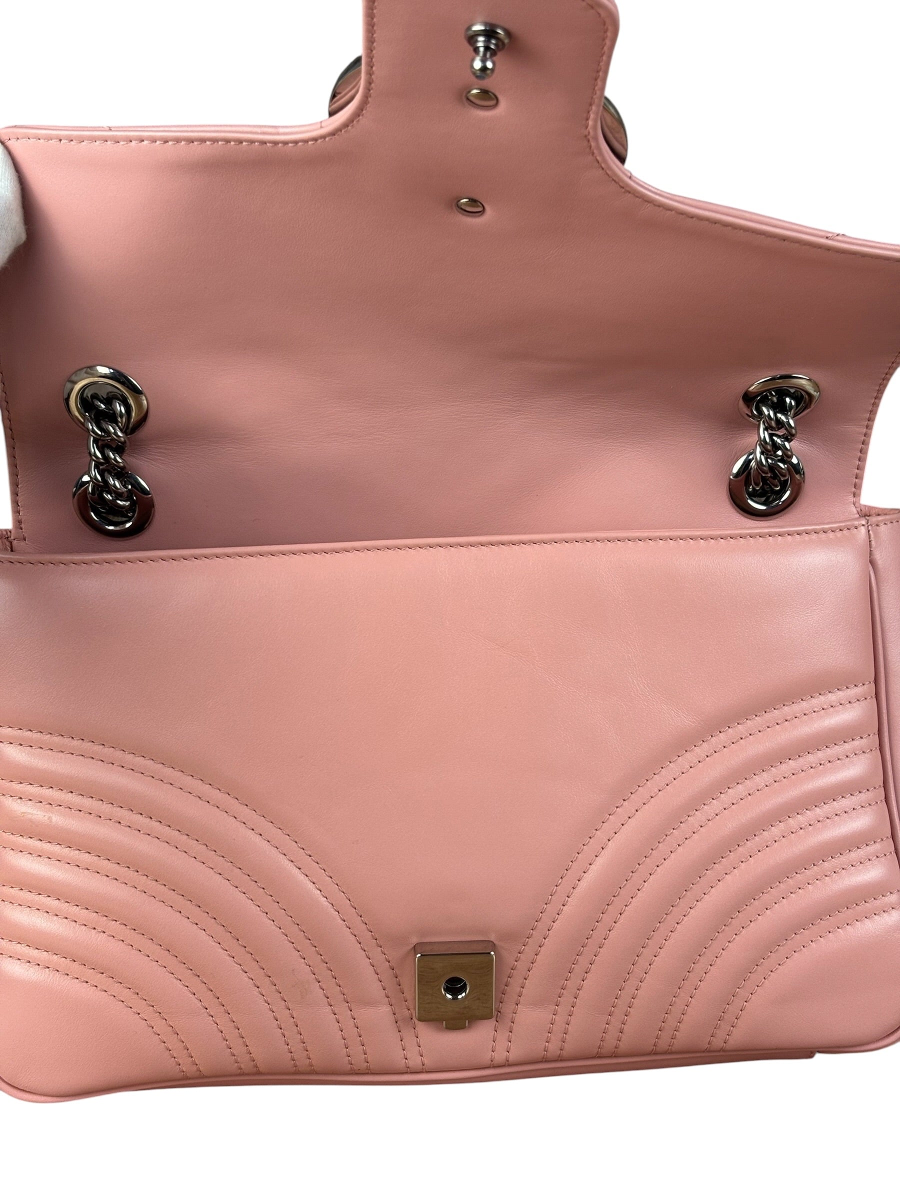 Gucci Pink Leather GG Marmont Shoulder Bag