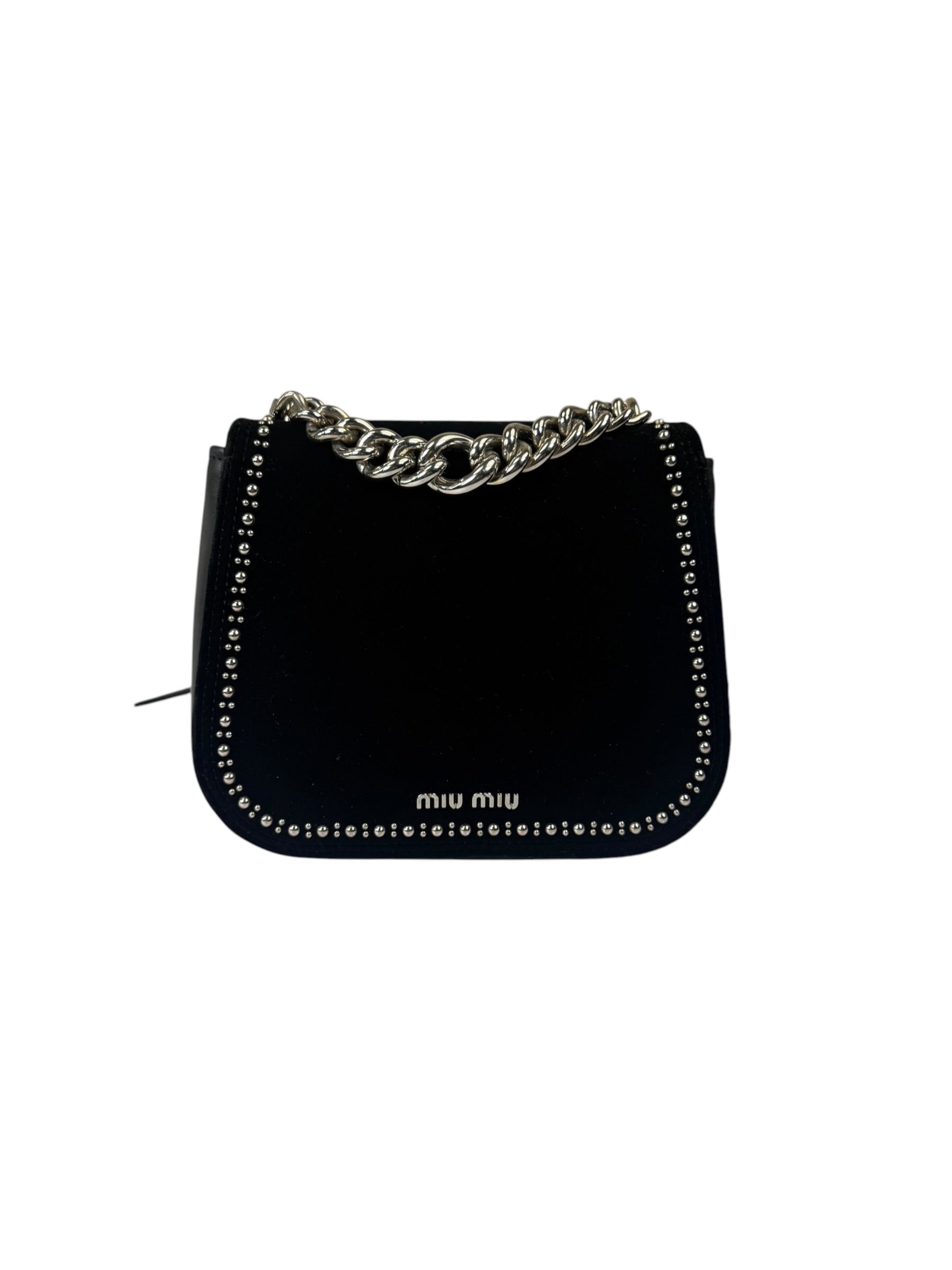 Miu Miu Dahlia Studded Black Velour Two-way Bag
