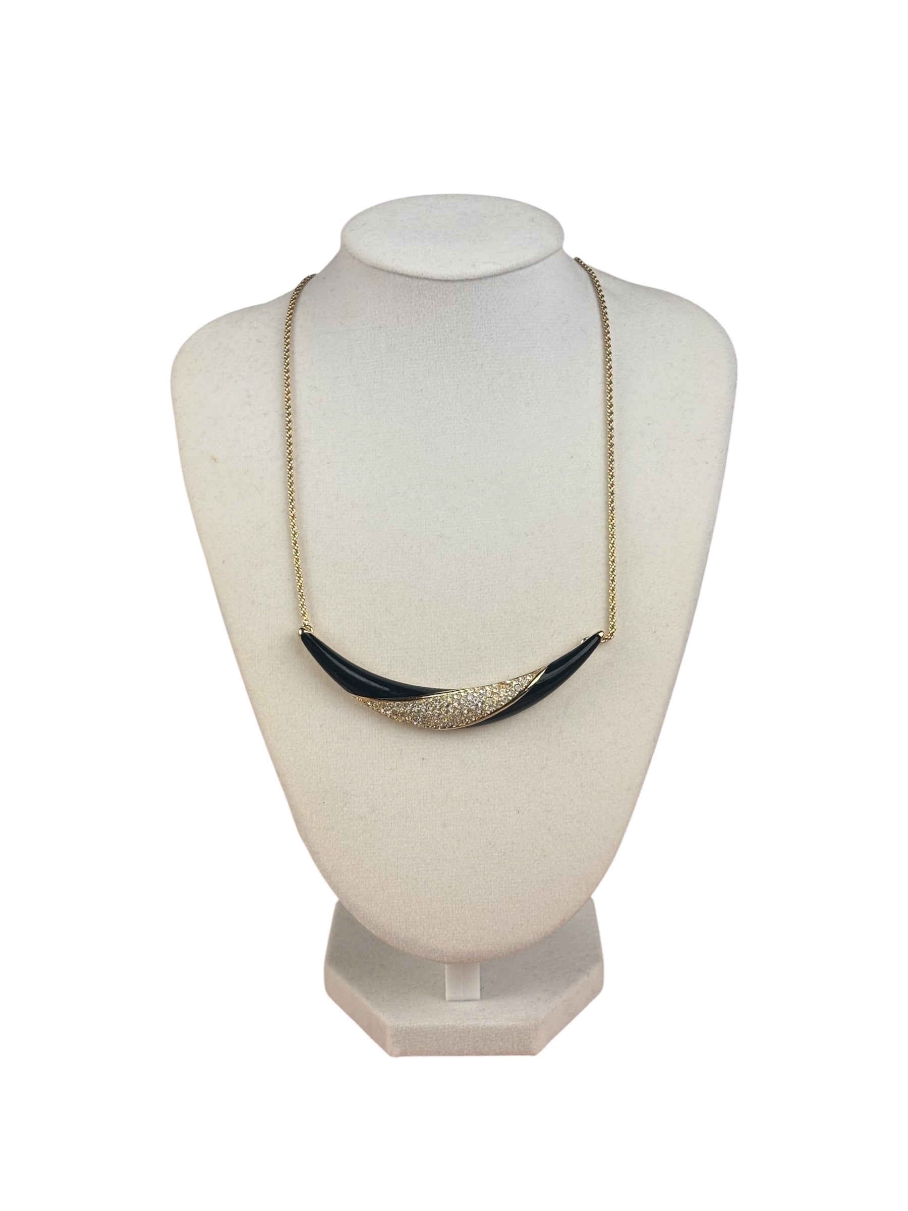 Christian Dior Black Enamel & Pave Rhinestone Crescent Chocker Necklace