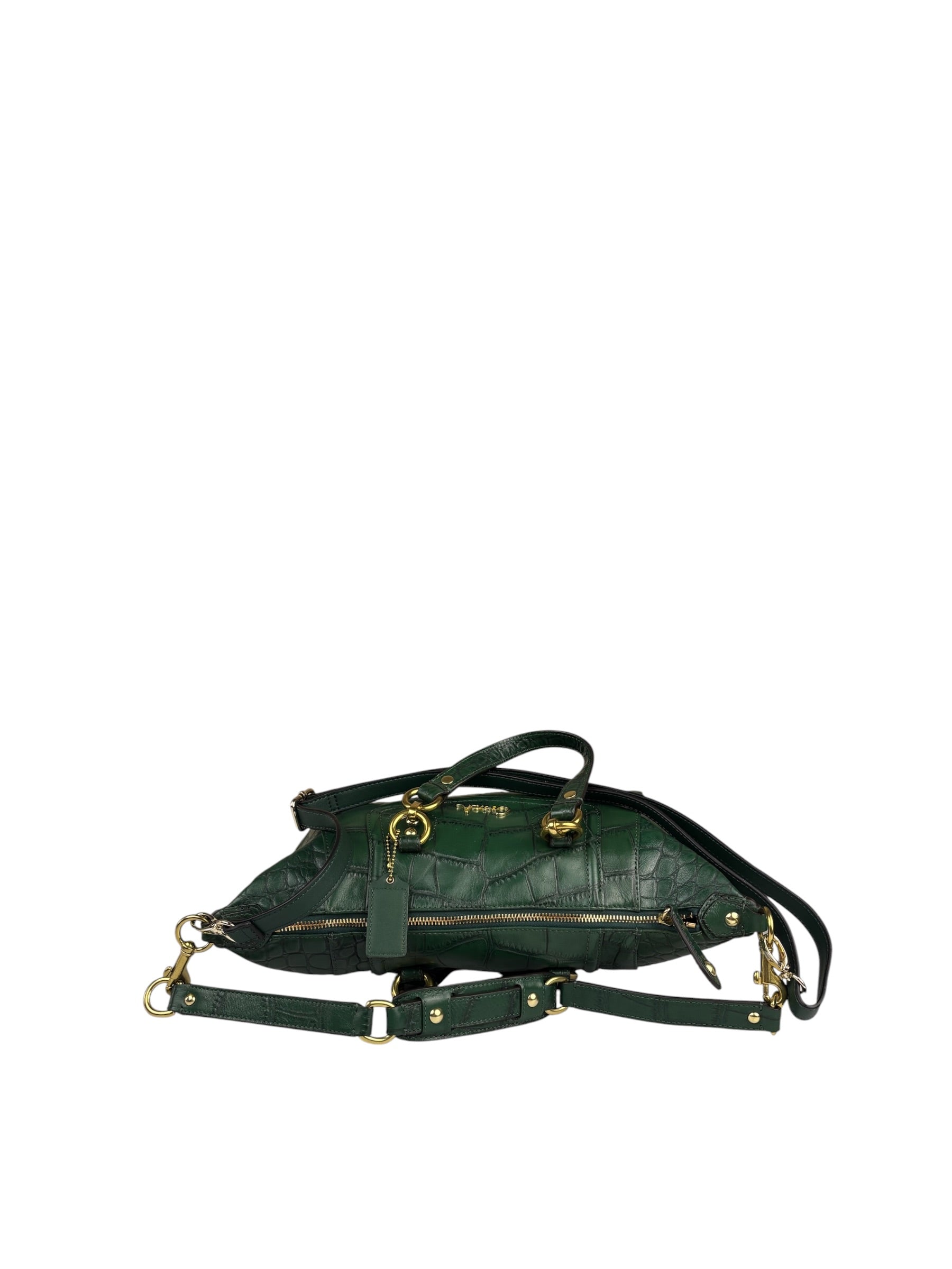 Coach Green Croc-Embossed Ashley Satchel Shoulder Bag
