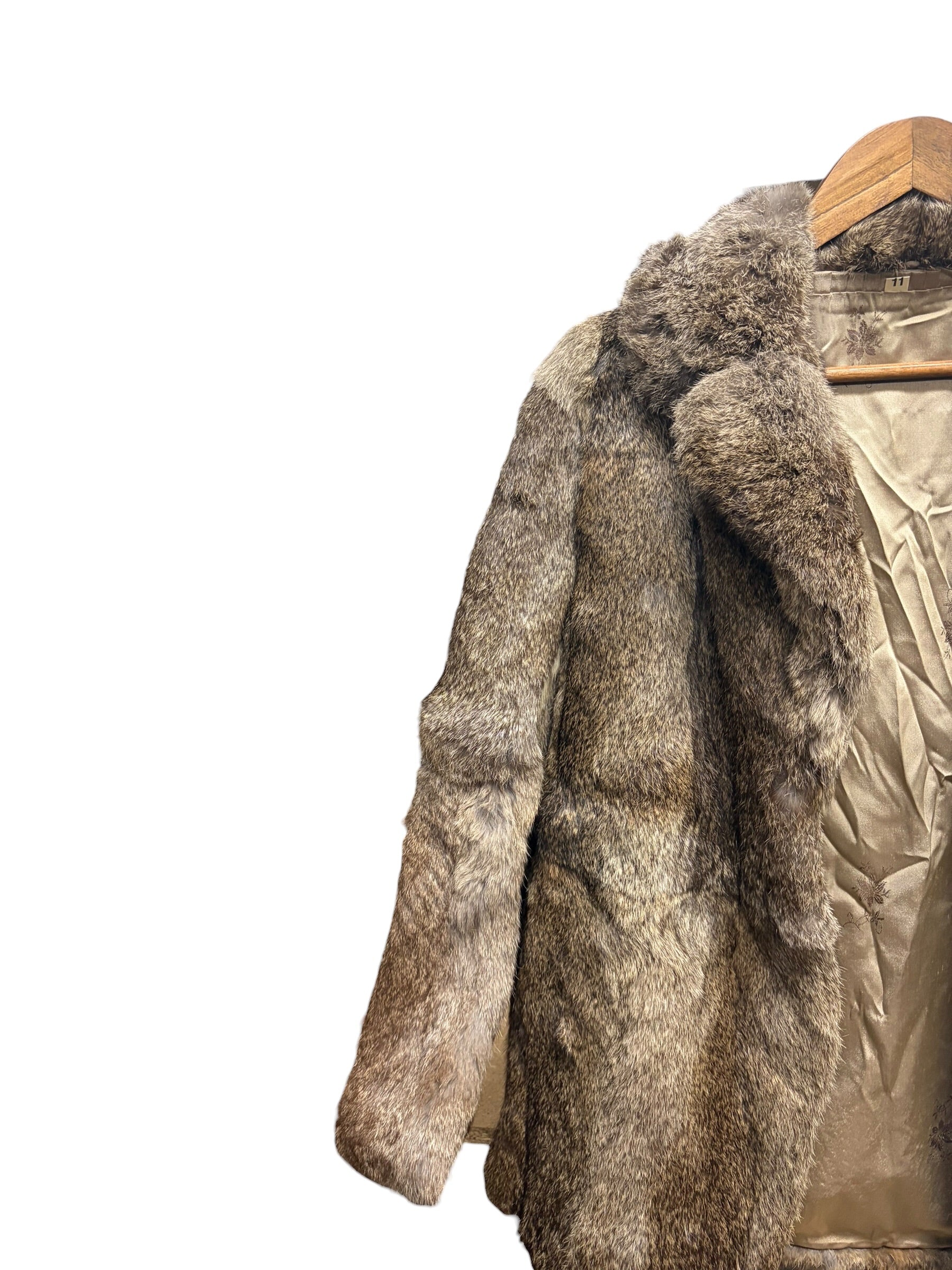 Vintage Mottled Brown Rabbit Fur Coat