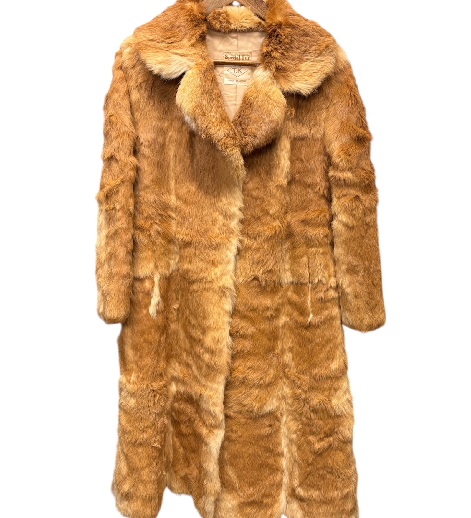 T.K Special Fur Brown/Cream Rabbit Fur Long Coat