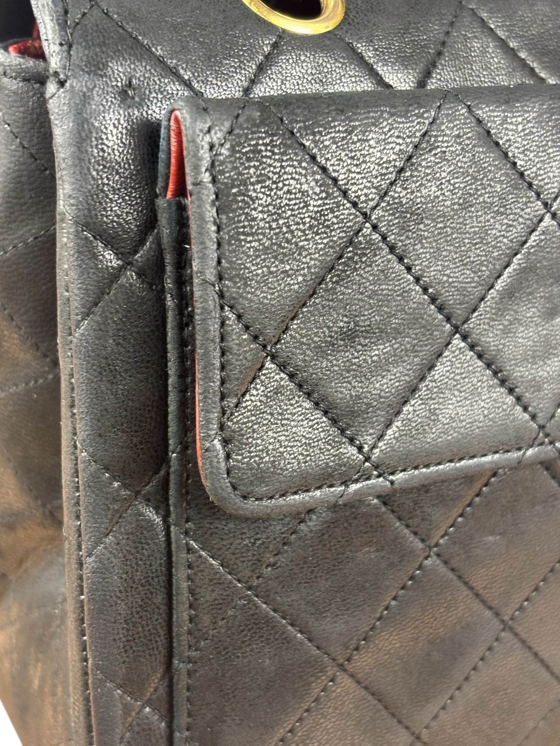 Chanel Black Quilted Leather Full Flap Chain Bag 1986