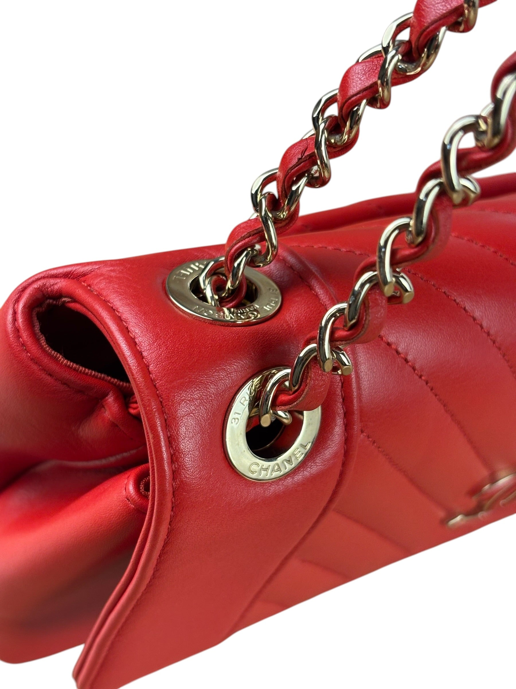 Chanel Red Chevron Leather Flap Bag 2019