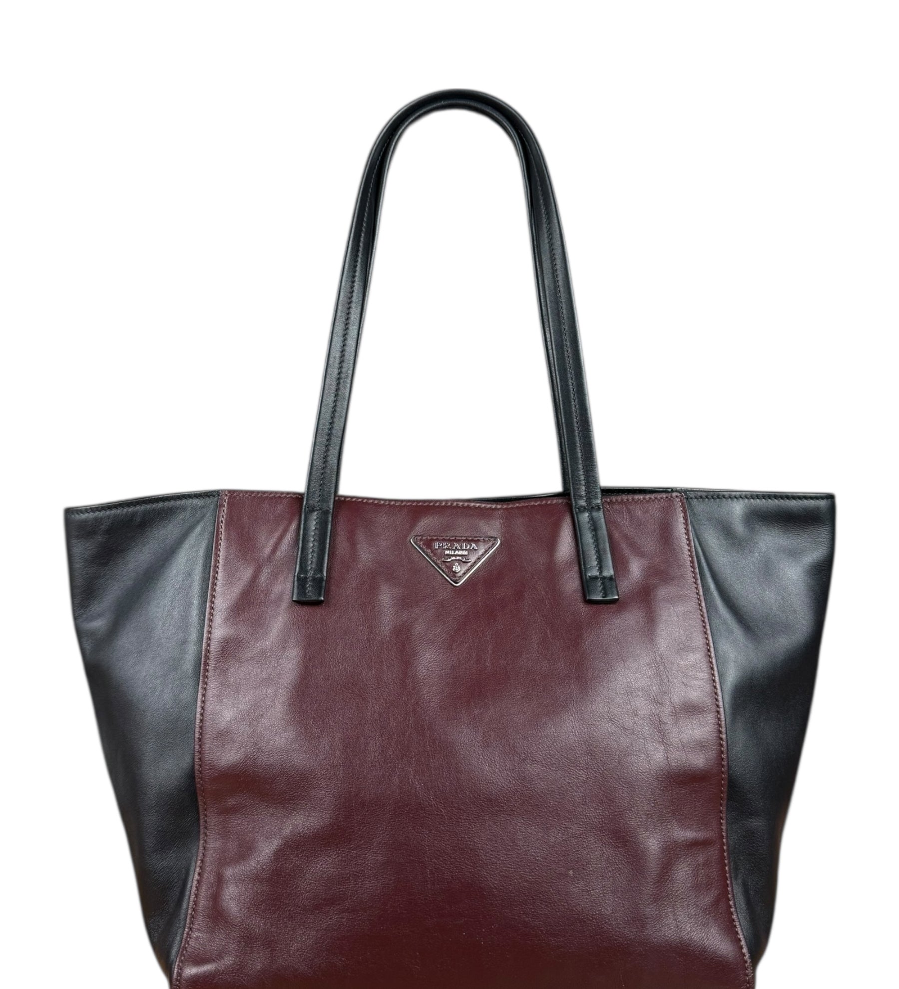 Prada Black/Burgundy Leather Shoulder Tote