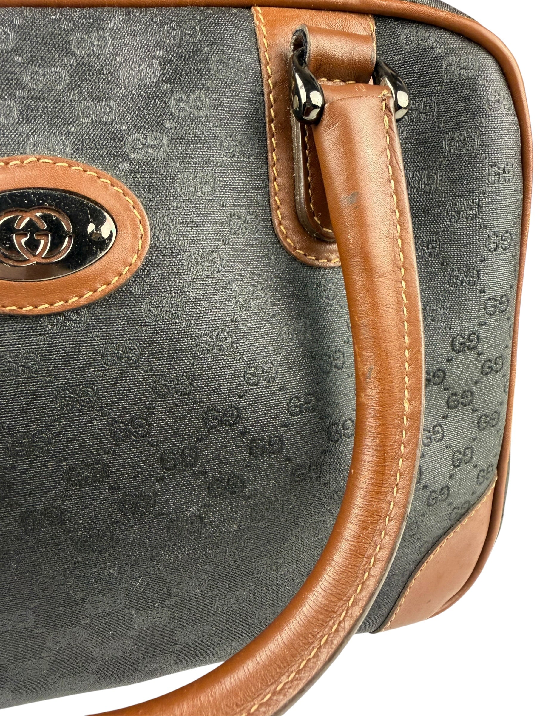 Gucci Vintage Micro GG Black/Brown Supreme Satchel Hand Bag