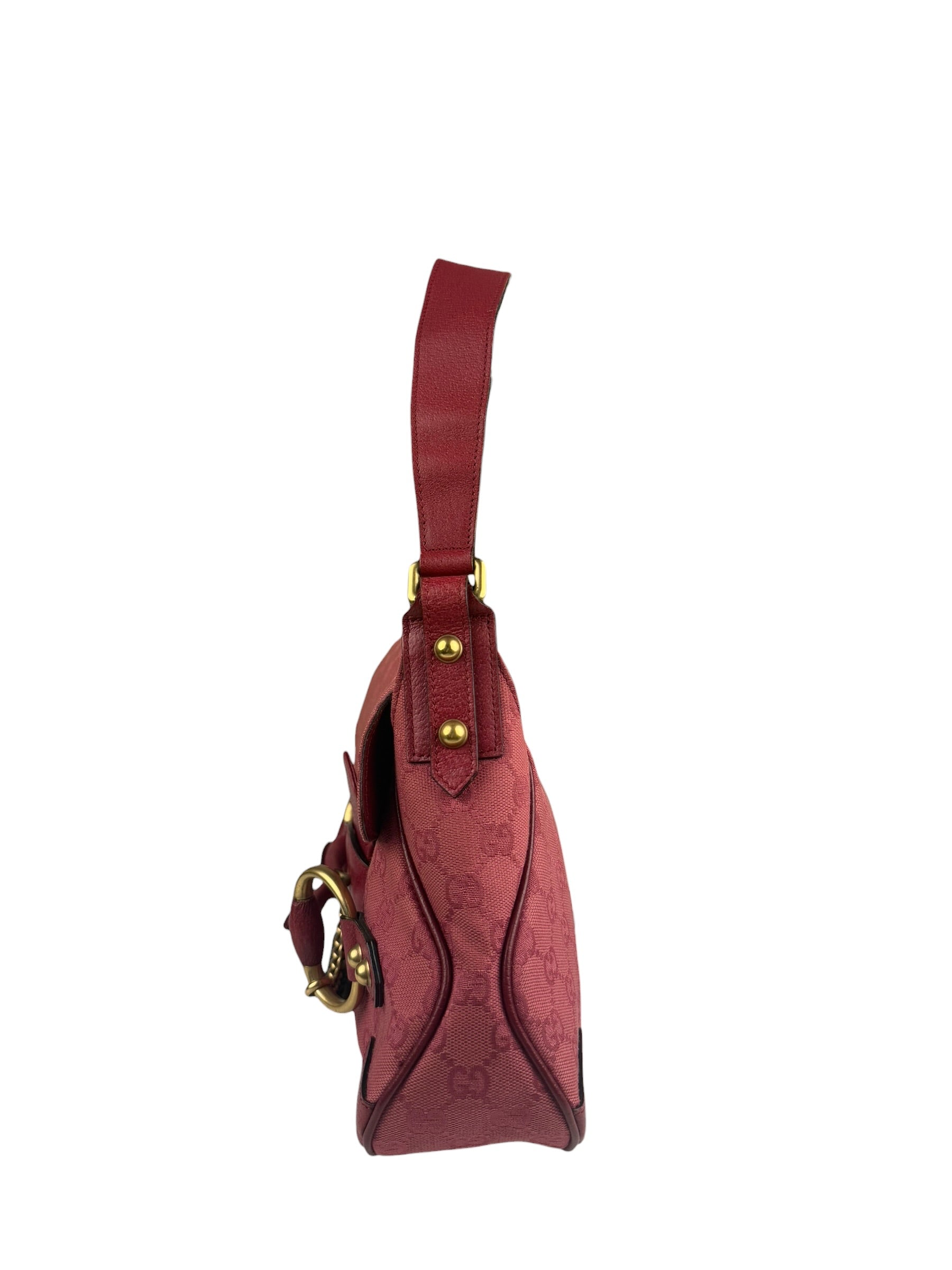 Gucci GG Vintage Pink Canvas Horsebit Shoulder Bag
