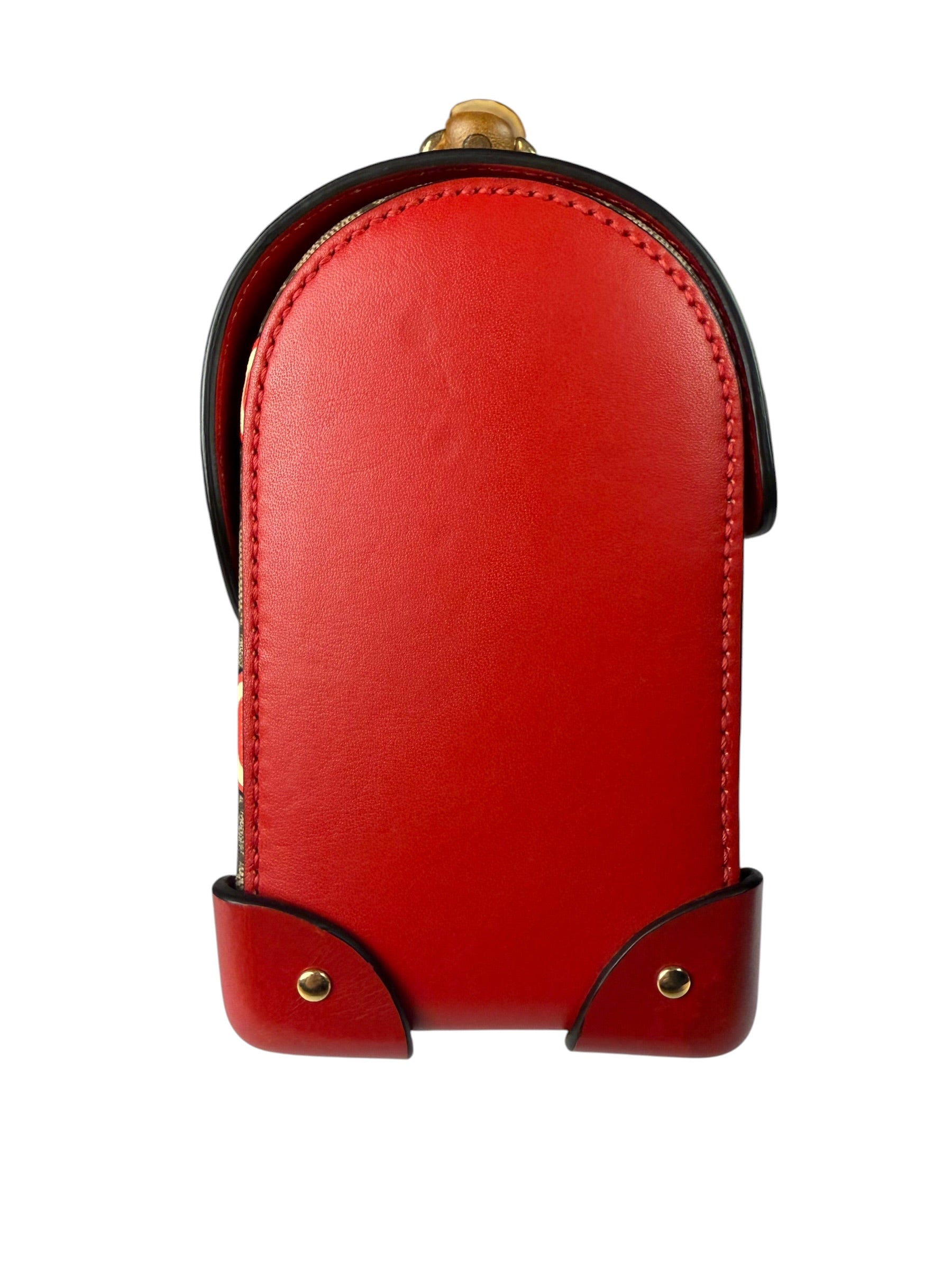 Gucci Red/Beige Leather GG Apple Print Padlock Bamboo Handbag