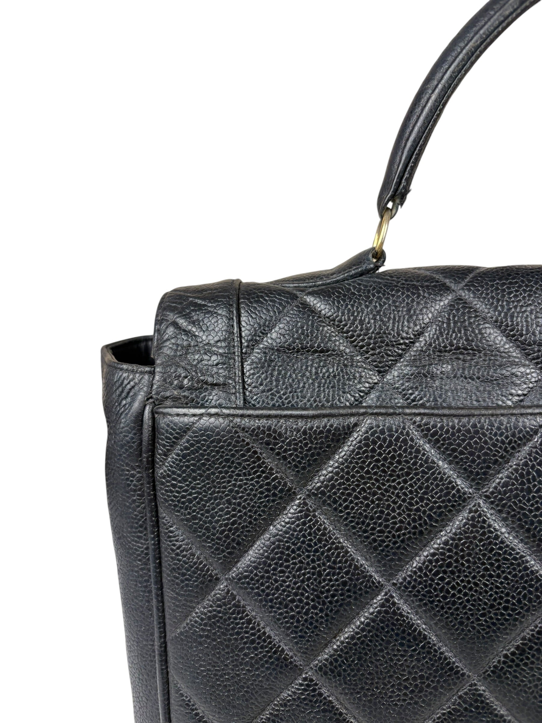 Chanel Black Quilted Caviar Kelly Top Handle Bag 90s