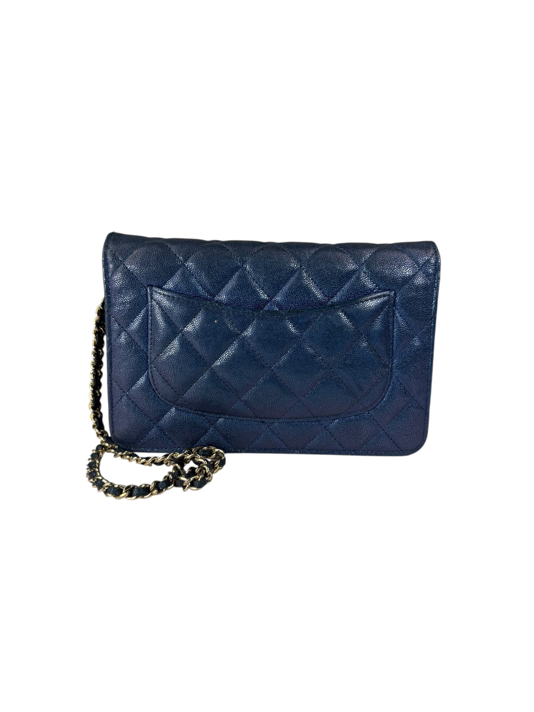 Chanel Peal Blue Caviar Quilted Leather Iridescent Wallet On Chain 2019