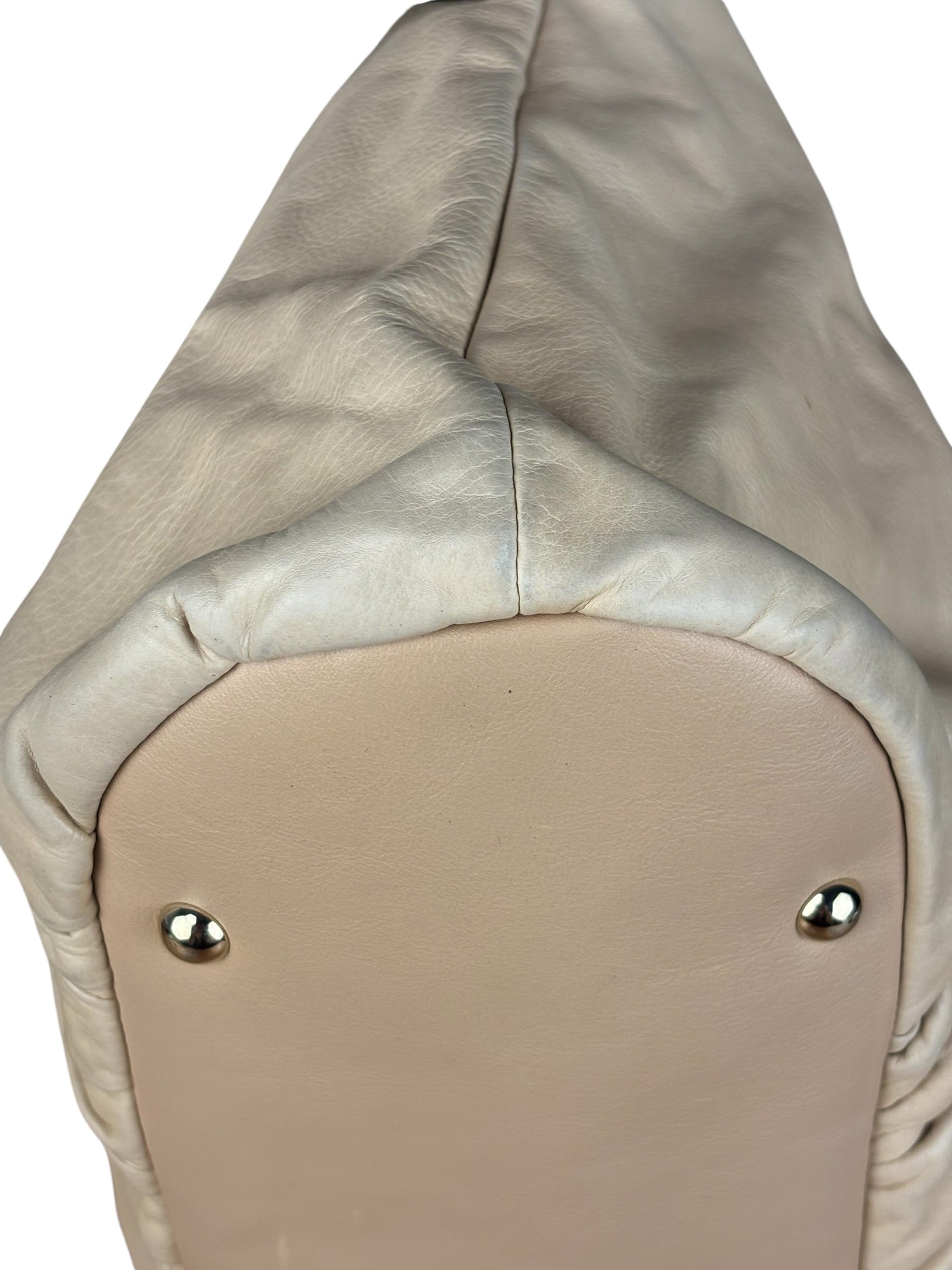 Gucci Vintage Beige Leather Ruched Handle Tote