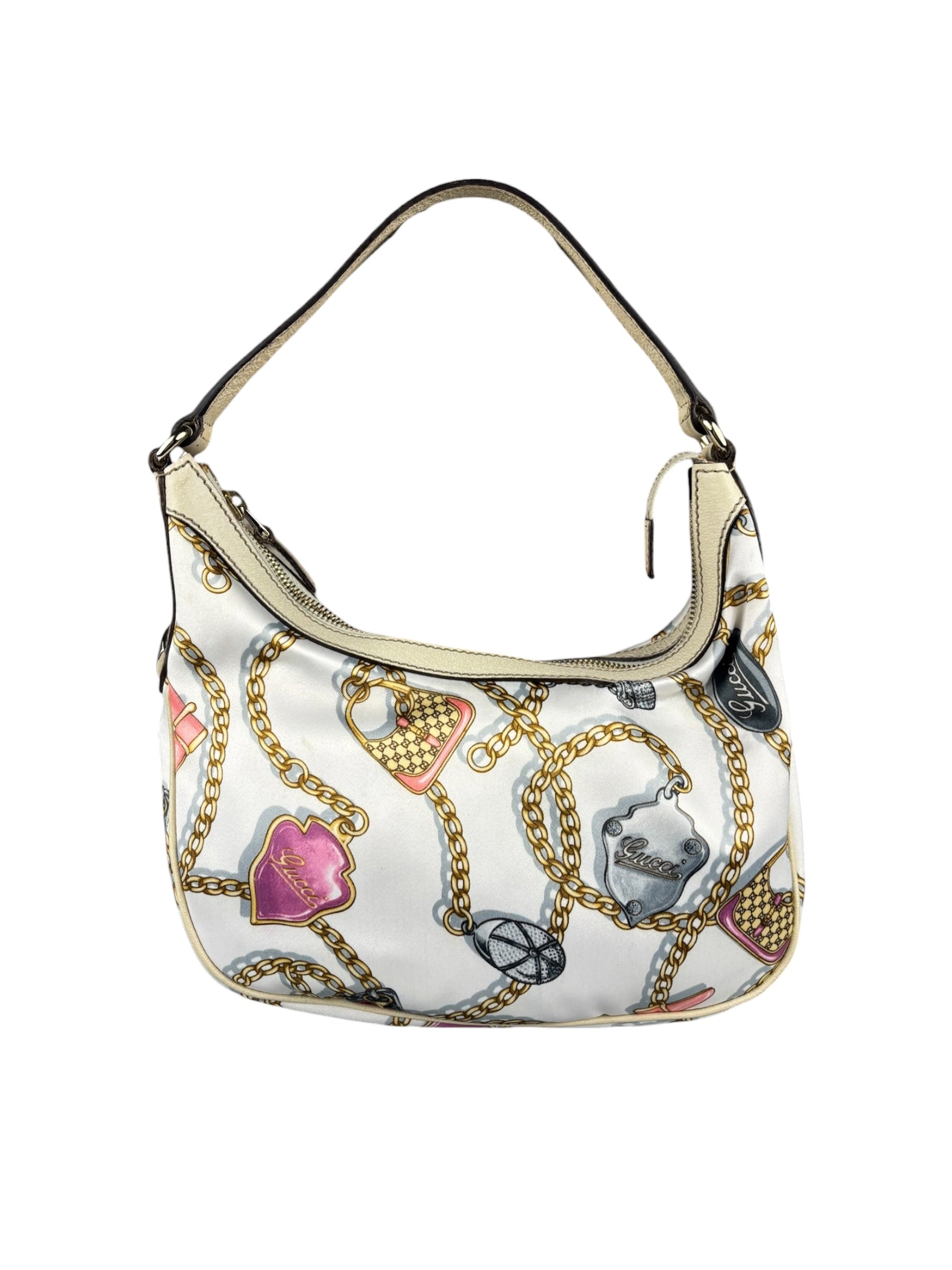 Gucci Vintage Printed Satin Silk Charmy Hobo Bag