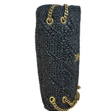 YSL Black Raffia Leather Trim Jamie Chain Shoulder Bag