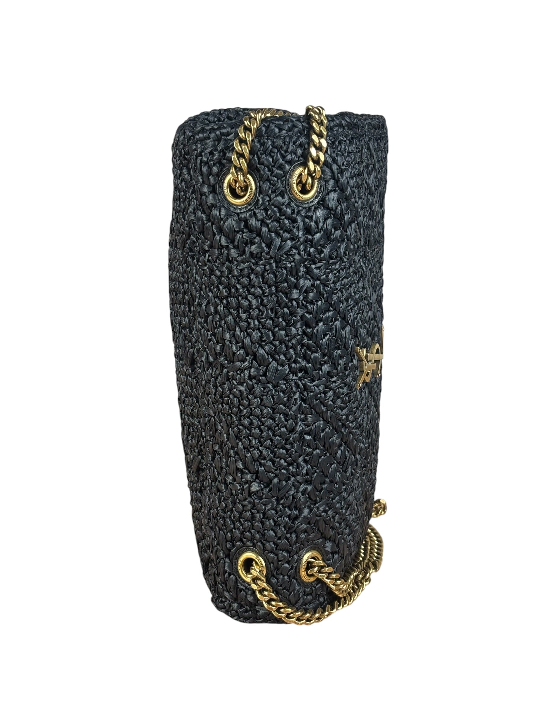 YSL Black Raffia Leather Trim Jamie Chain Shoulder Bag