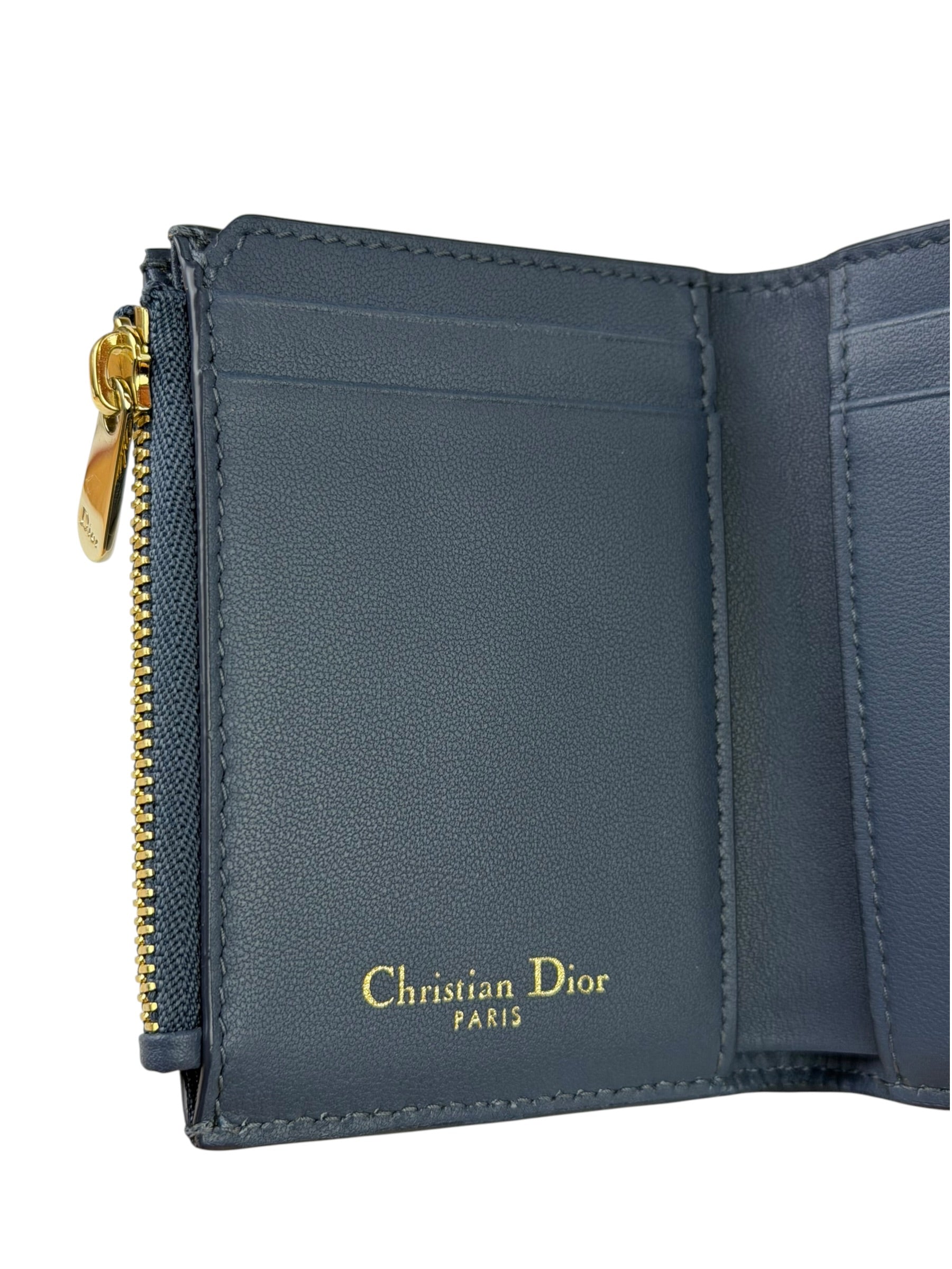 Christian Dior Navy Leather Tri-Fold Compact Wallet