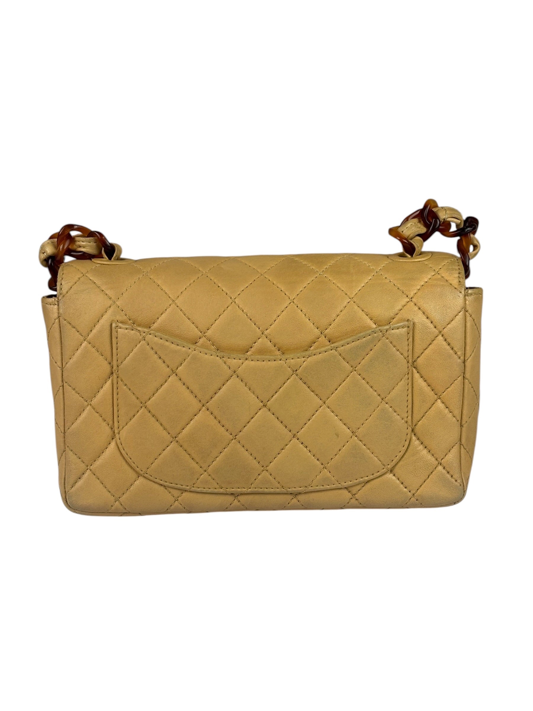Chanel Beige Quilted Lambskin Tortoiseshell Chain Flap 1996