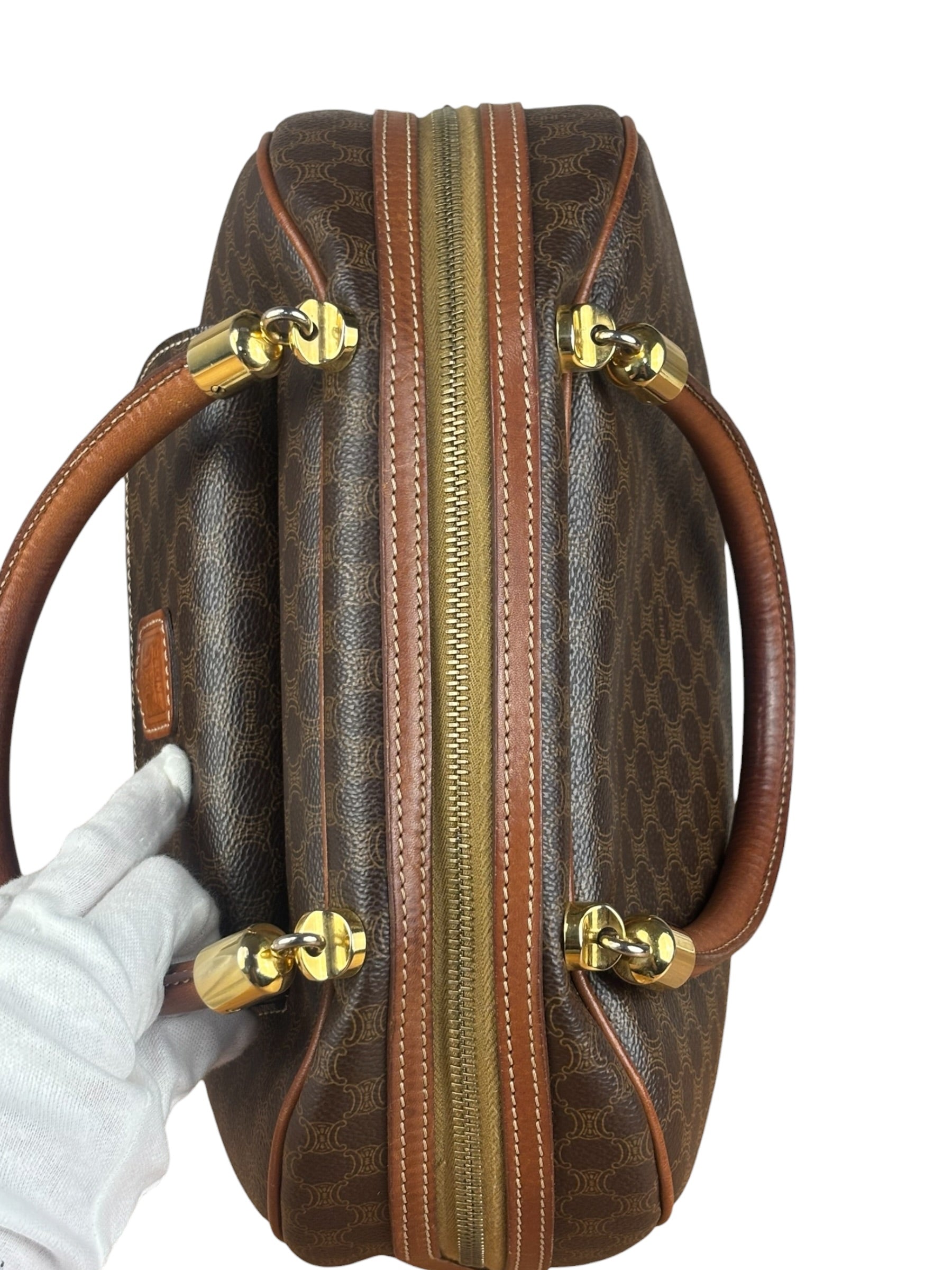 Celine Vintage Macadam Print Bowler Top Handle Bag