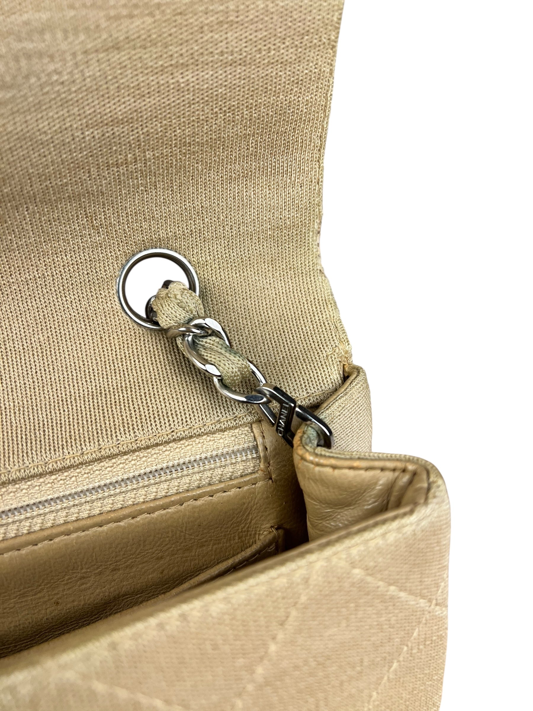 Chanel Vintage Beige Jersey Quilted Classic Flap Bag