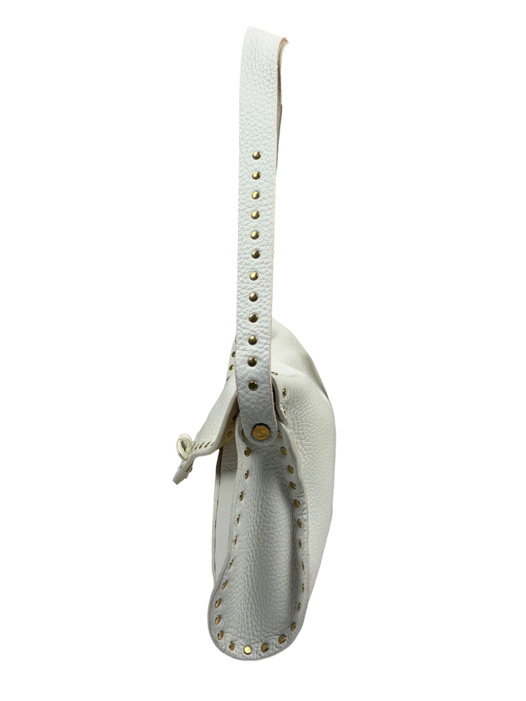 Celine White Grained Leather Studded Poultbot Shoulder Bag