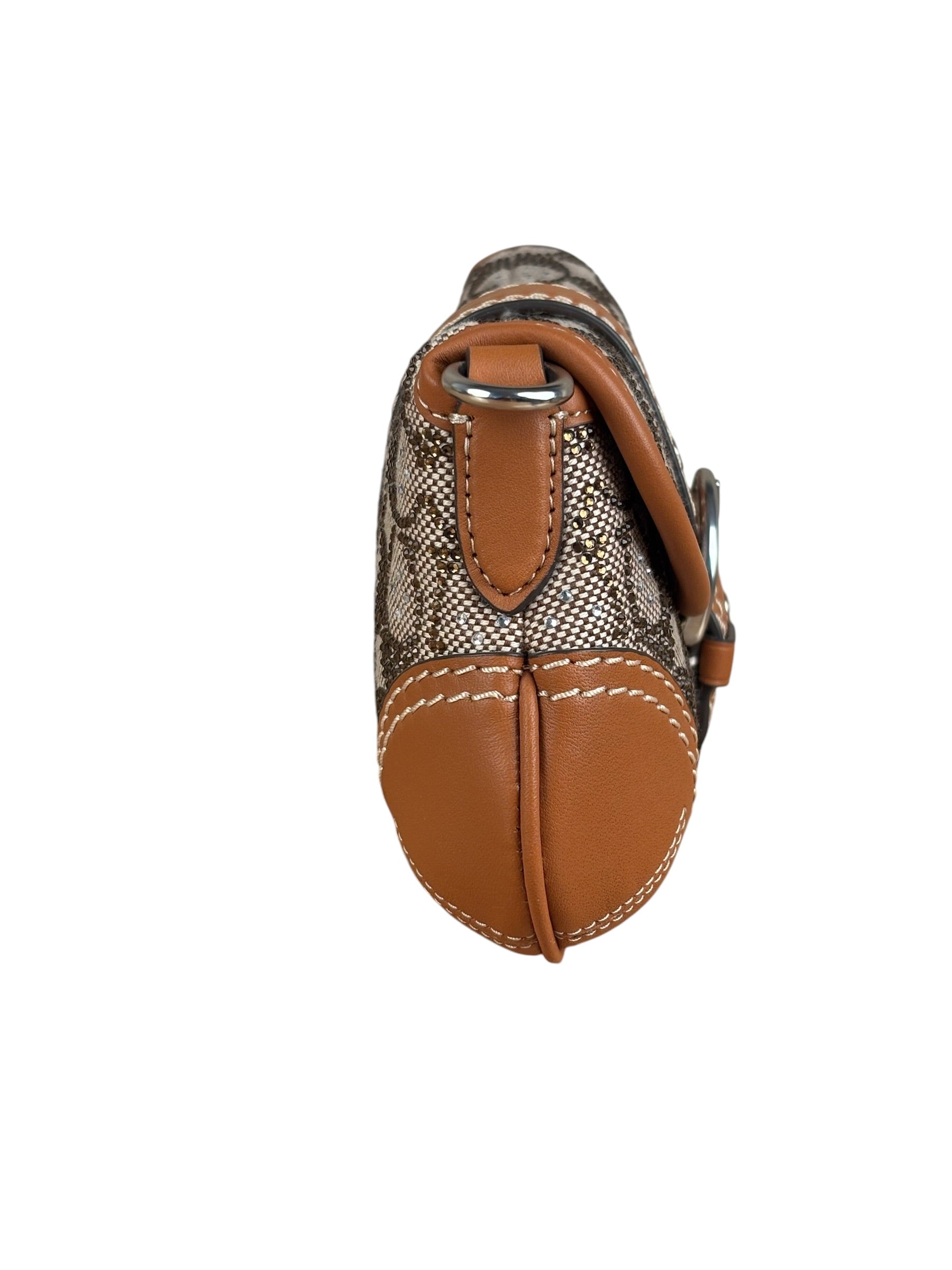 Coach Leather Trim Crystal Signature Jacquard Soho Pochette