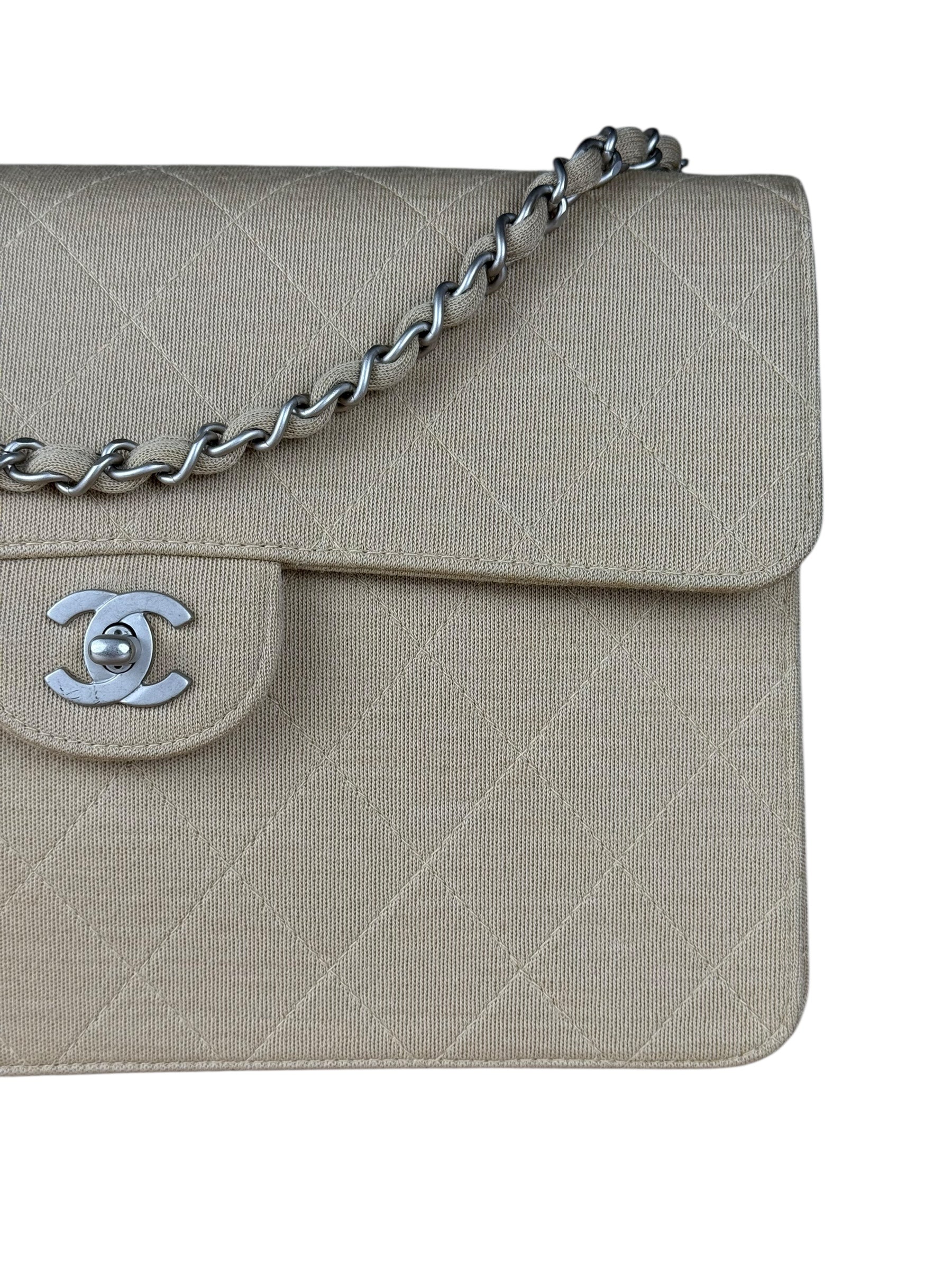 Chanel Beige Quilted Canvas Chain Flap Bag 1998