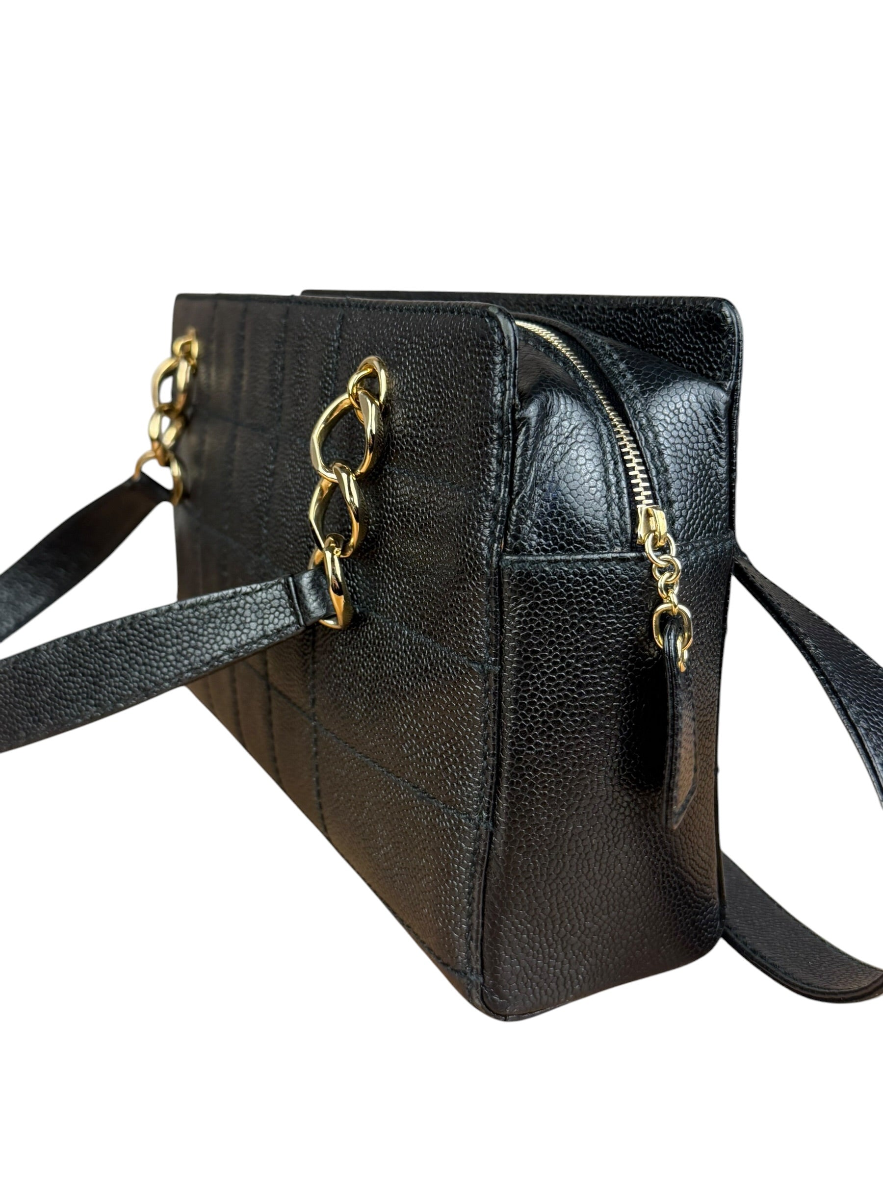 Chanel Black Choco Bar Stitch Caviar Chain Tote 2002
