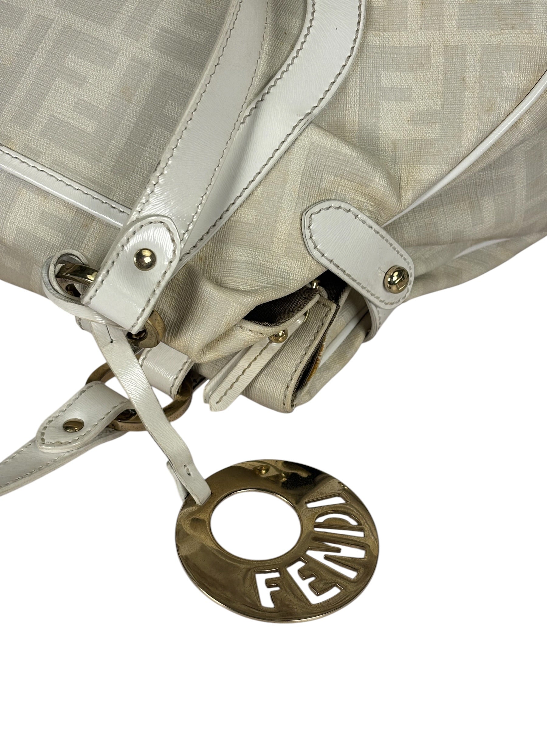 Fendi White Leather PVC Coated Zucca Spalmati Chef Shoulder Bag