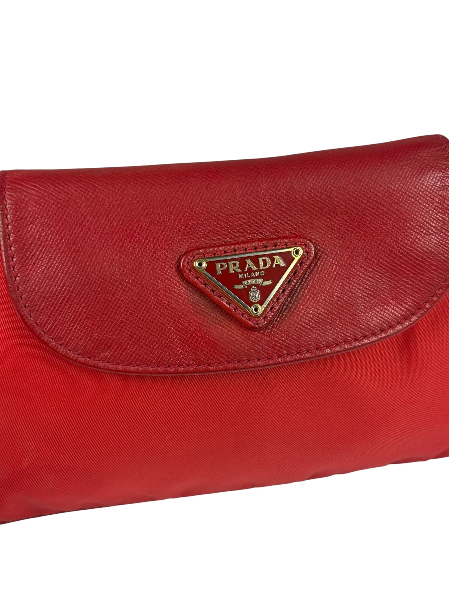 Prada Red Tessuto Nylon/Saffiano Leather Trim Two-Way Bag