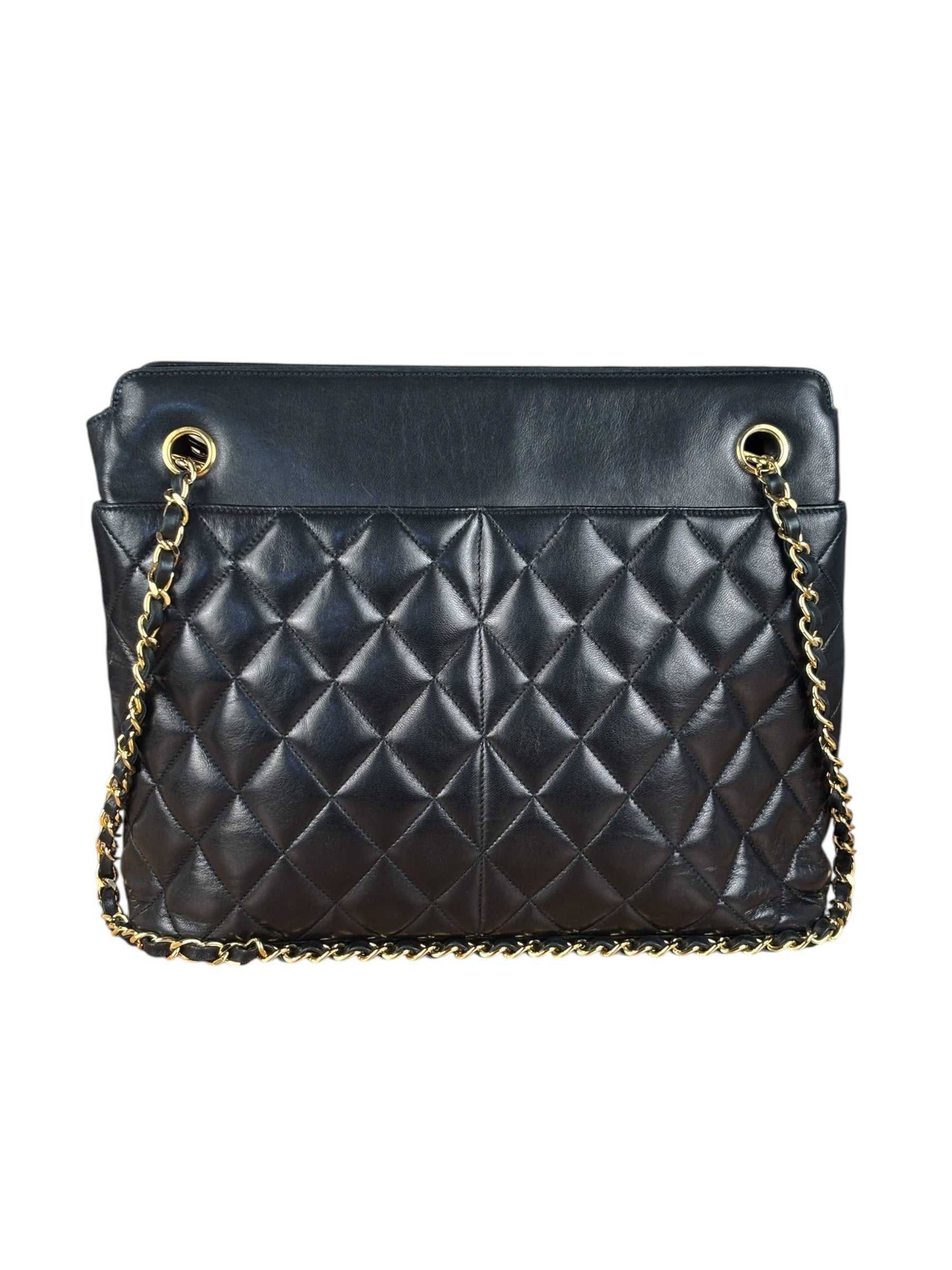 Chanel Vintage Black Quilted Leather Chain Tote/Shoulder Bag 1999