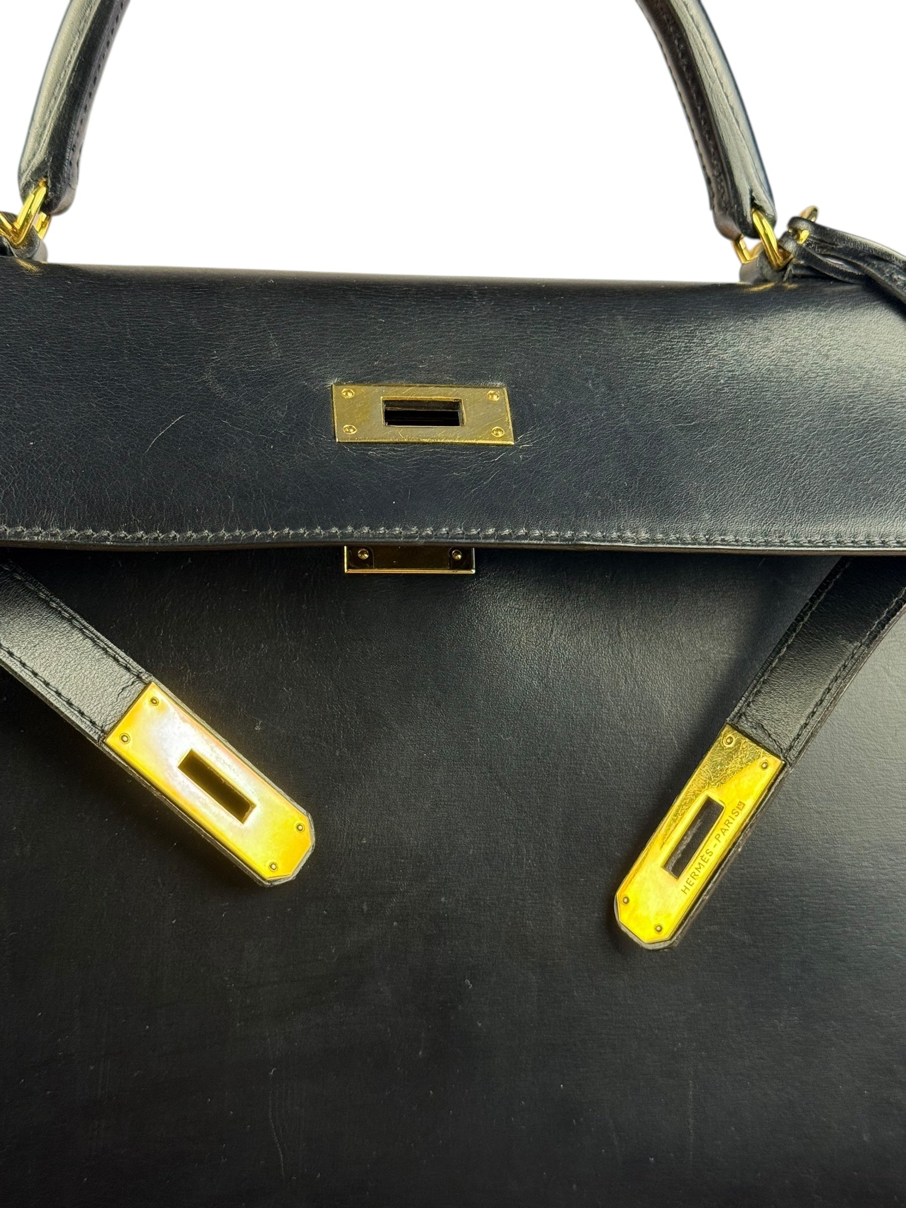 Hermes Kelly 32 Black Box Leather 1991