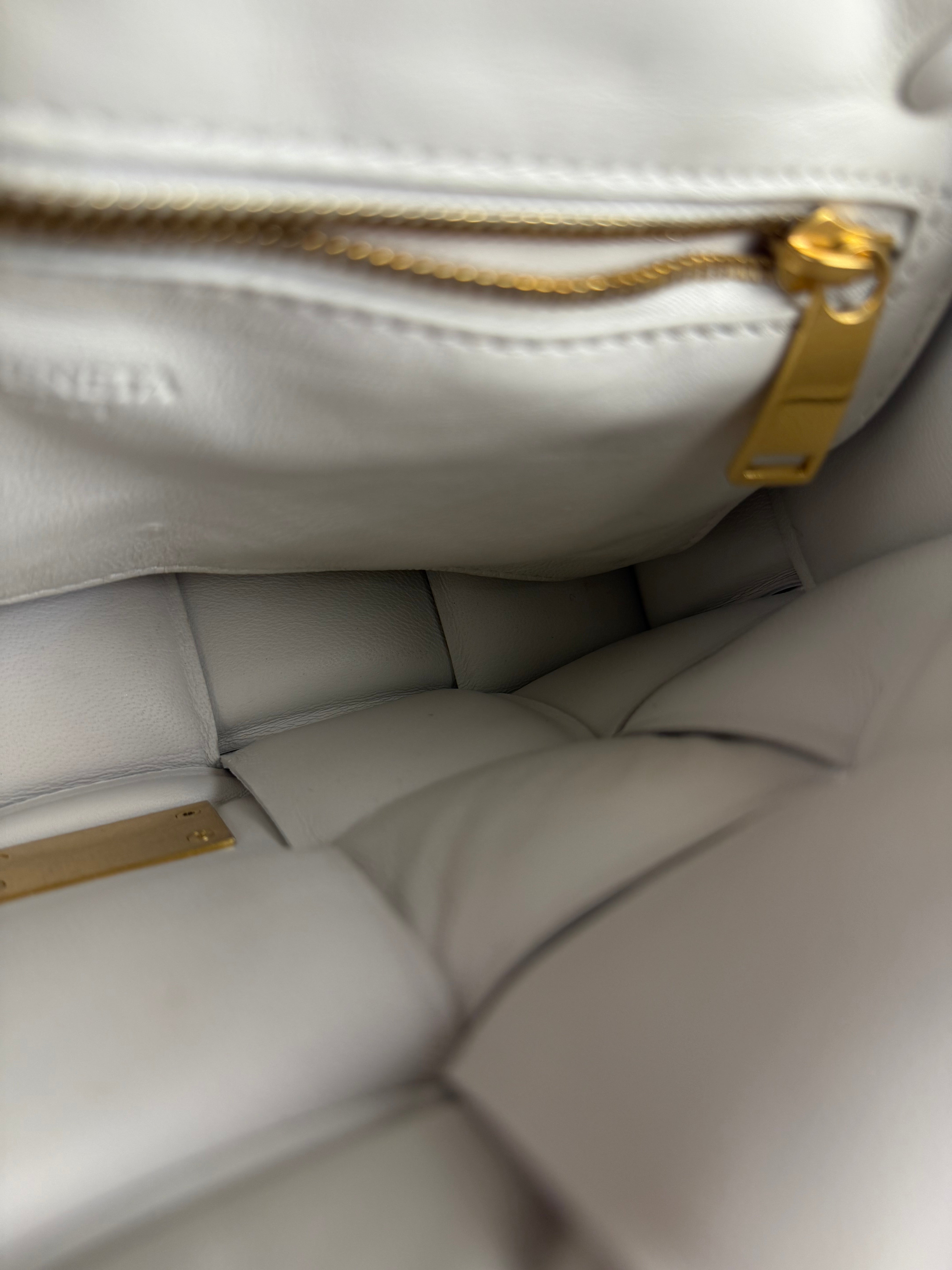 Bottega Veneta White Leather Padded Cassette Chain Bag