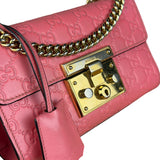 Gucci GG Pink Embossed Leather Small Padlock Chain Bag