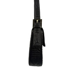 Fendi Black Leather 3D Logo Embossed Baguette